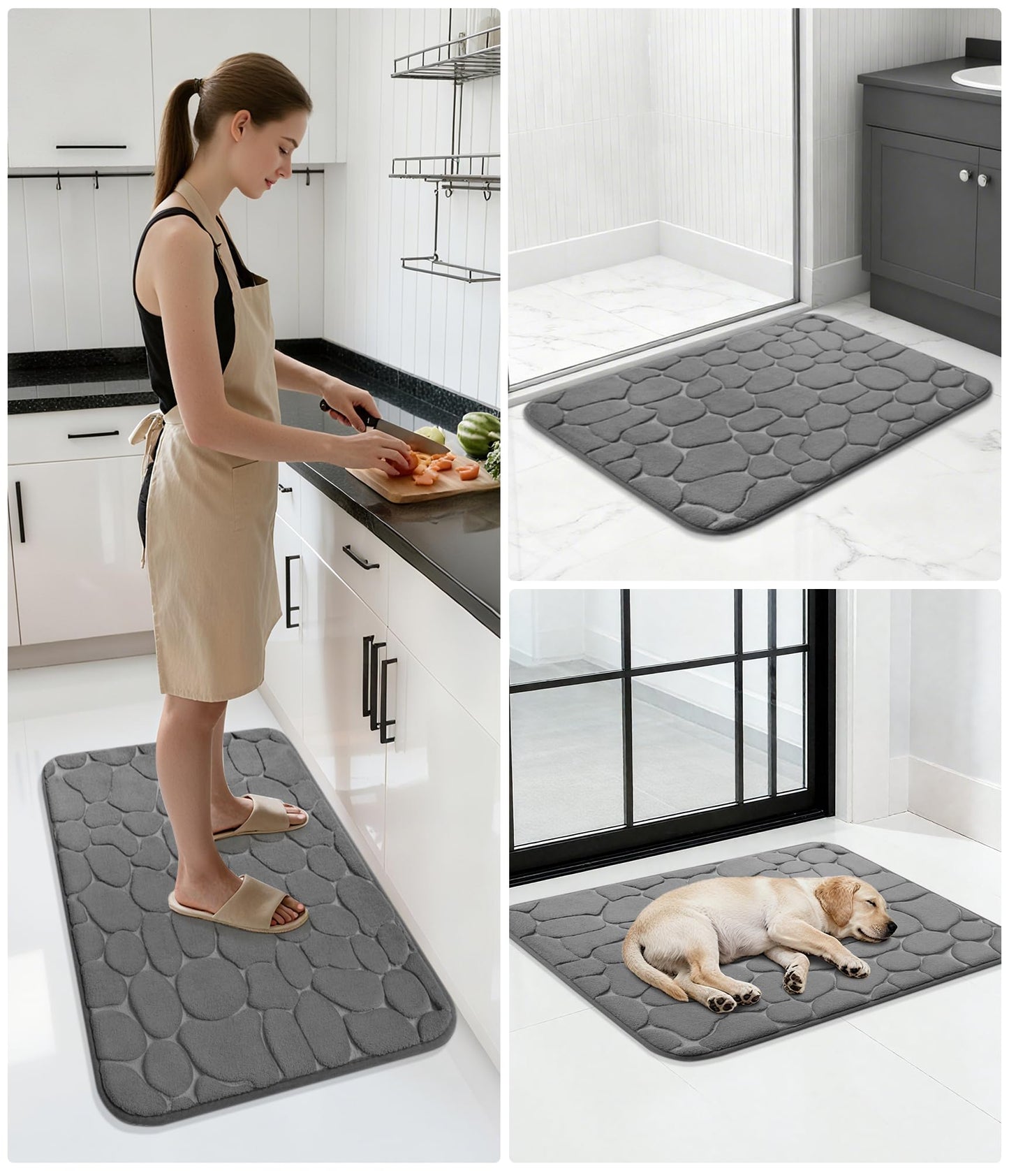 YIHOUSE Bathroom Mat Rug, Memory Foam Bath Mat, Non-Slip Bathroom Floor Mats, Cobblestone Bath Mats Absorbent Bath Rugs Washable Quick Dry (17x24,Dark Gray)