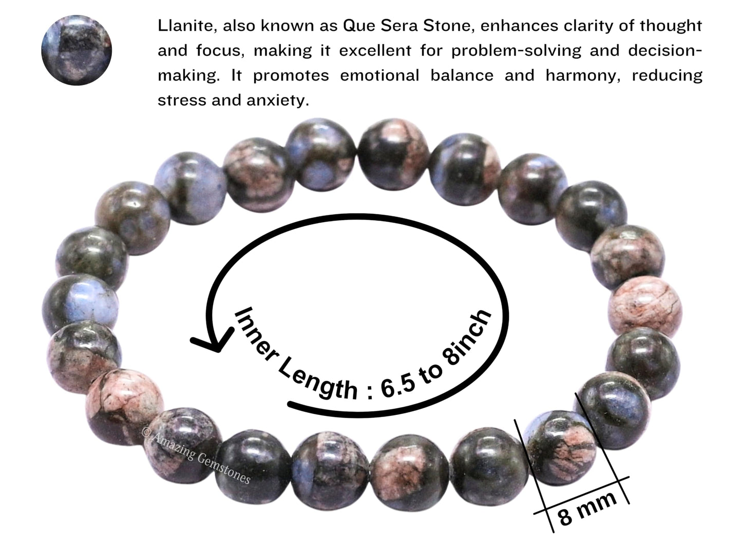 Amazing Gemstone Crystal Bracelet for Women Men's Gifts - Protection Healing Crystal Bracelet - 8mm Gemstone Beaded Stretchable Bracelet Pulseras Para Hombres Mujer Stocking Stuffers Mothers Day Gift (Que Sera Llanite)