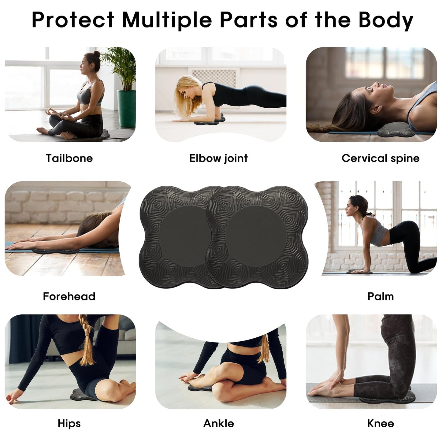 MBHKRRS 2 Pack Yoga Knee Pads Mat Set - Extra Thick Foam Kneeling Pad Cushion for Knees, Elbows, Wrists, Head - Yoga Essentials for Women Men, Non-Slip Pilates, Meditation, Floor Workouts (black)