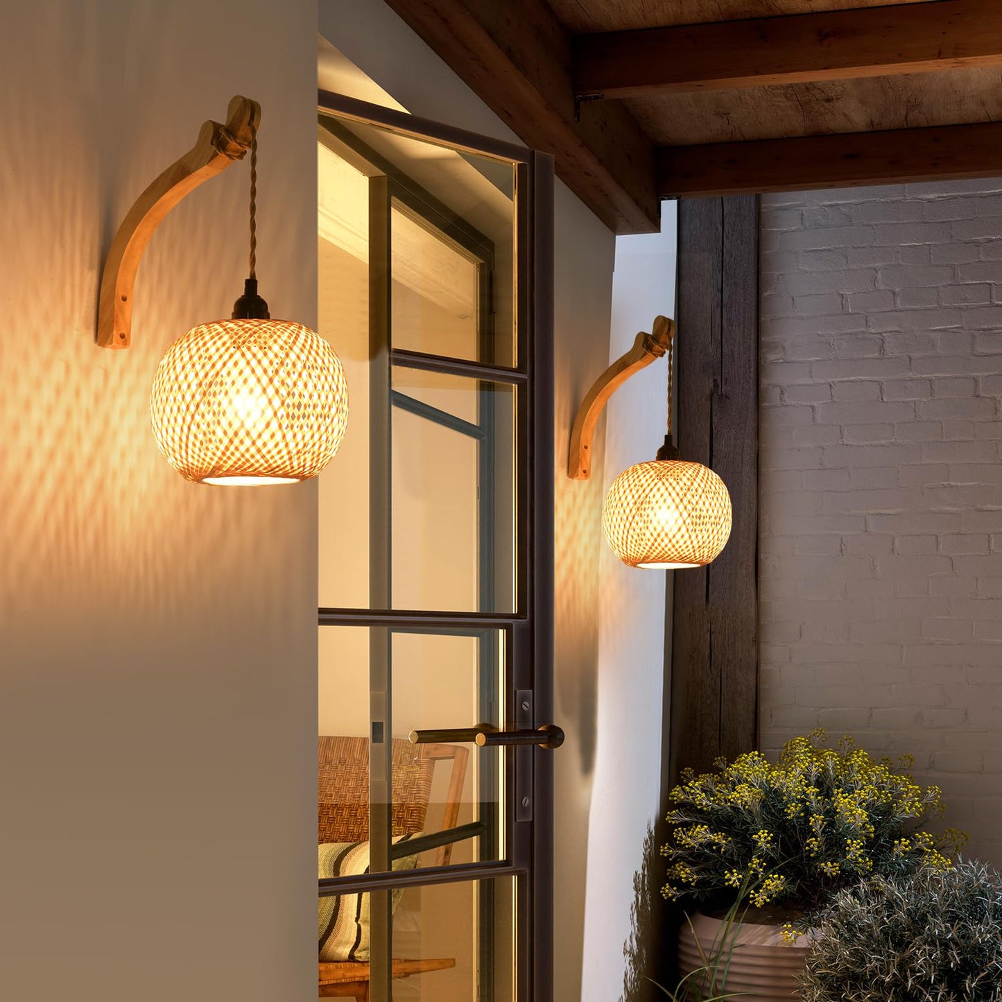 CAFULAM Plug in Wall Sconce,Farmhouse Wicker Wall Lamp Plug in,Hand Woven Rattan Wall Light Farmhouse Rustic Boho Sconces Wall Lighting for Living Room Bedroom
