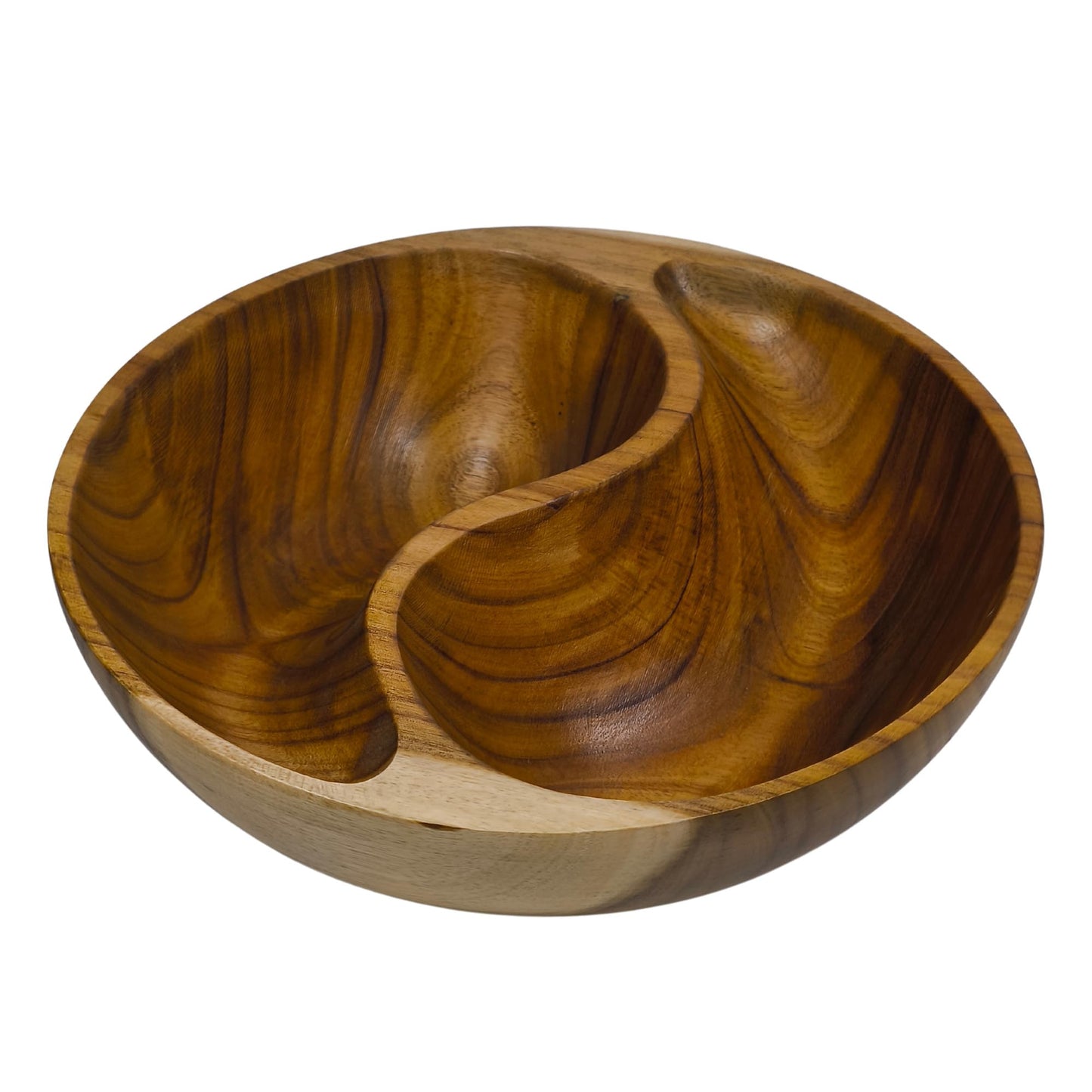 9.8 inches Acacia Wood divided Bowl, in a gift box, for candies, Nuts, dry fruits, made from one pc solid acacia wood, made in Vietnam
