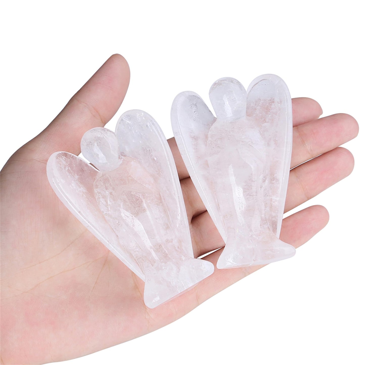 YATOJUZI 3" Clear Quartz Angel Decor Big Hand-Carved Angels Guardian Sculpture Statue Figurines Natural Crystal Stones and Healing Crystals White Home Room Office Desk Decoration Gifts for Women Men