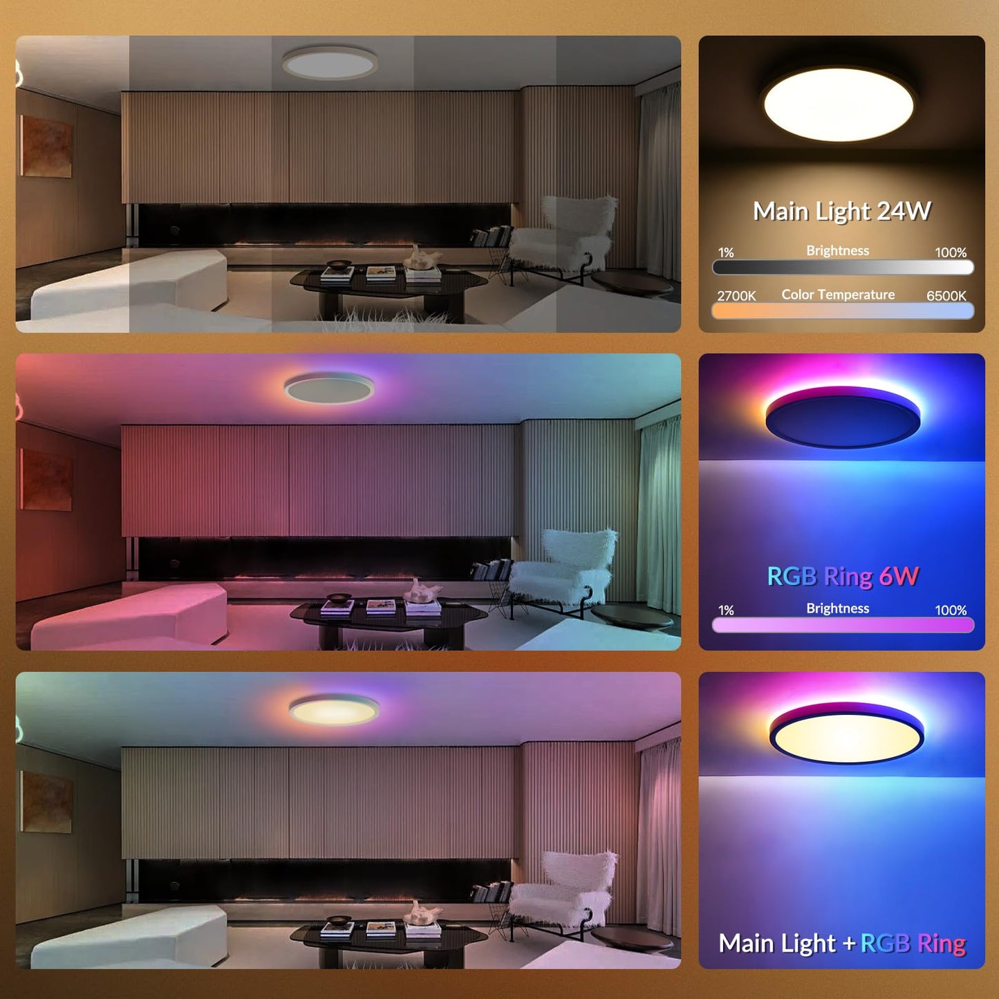 TITISLUMP 2 Pack Smart RGB LED Ceiling Light with Remote, 12" WiFi Flush Mount Ceiling Light Works with Alexa & Google Home, 24W=2400LM Dimmable, DIY Colors & 2700K-6500K, for Bedroom Living Room