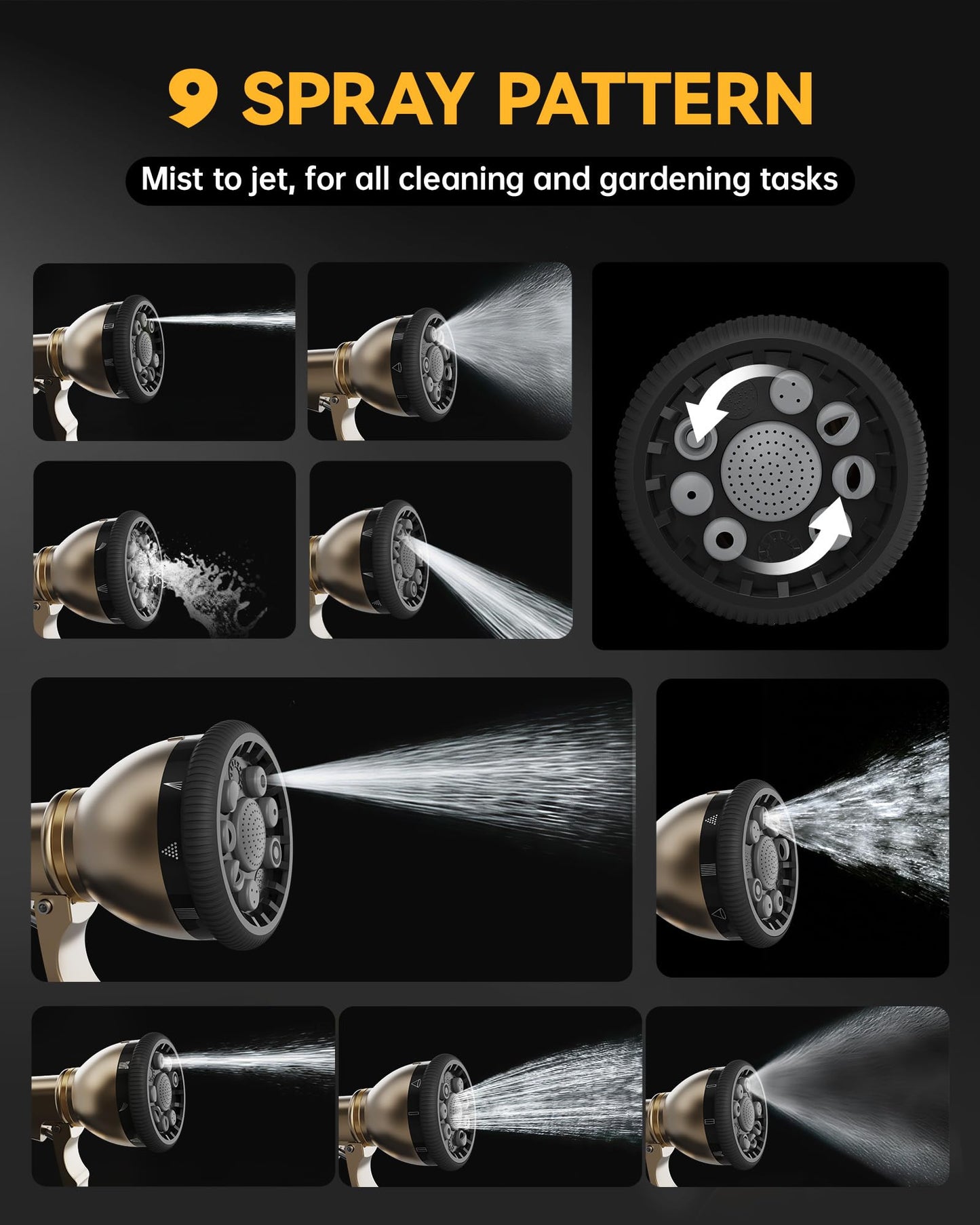 RAINPOINT Garden Hose Nozzle, 9 Spray Patterns Hose Sprayer Nozzle, Heavy Duty Metal Water Hose Nozzle, Adjustable Hand Sprayer, Watering Plants and Lawn, Pet Showering (Nozzle, Gray)
