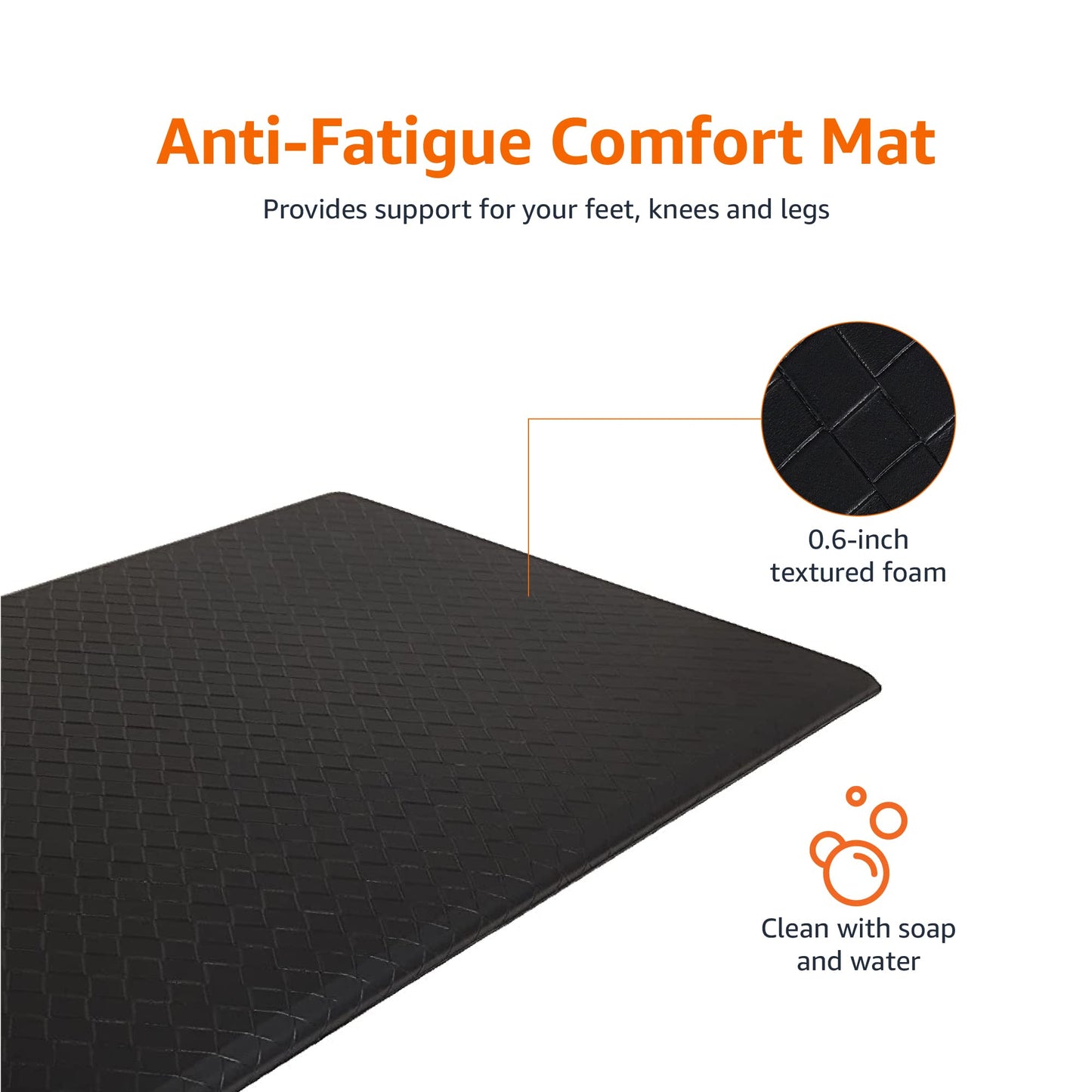Amazon Basics Anti-Fatigue Standing Mat, Non-Slip, Cushioned Comfort Mat for Home, Office and Kitchen, 20" x 36" x 0.6", Black, 1-Pack