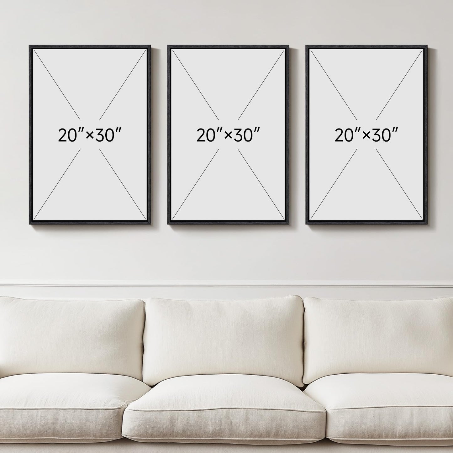 Large Framed Neutral Modern Abstract Wall Art, 3 Piece Black and Beige Canvas Prints Paintings Artwork for Walls, Minimalist Line Pictures for Living Room Hallway Office Wall Decor -Total 30x60 Inch