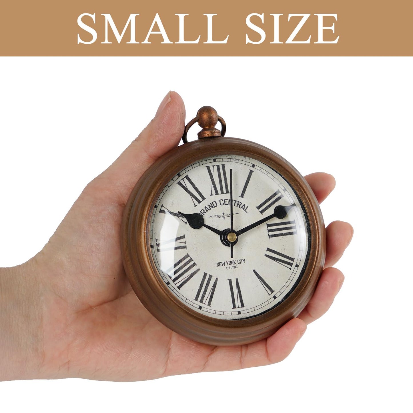 NIKKY HOME Small Retro Desk Clock, Silent Non-Ticking Classic Battery Operated Decorative Table Mantel Shelf Clock for Living Room
