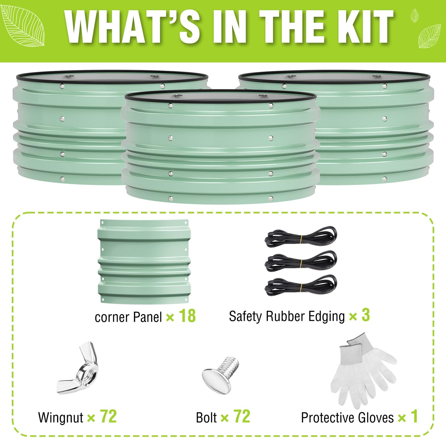 WORKPRO 3Pcs 2x2x1ft Galvanized Raised Garden Bed Set, Rust & Corrosion Protection, Easy Assembly, Safe Edge, Ideal for Vegetables & Flowers, Green