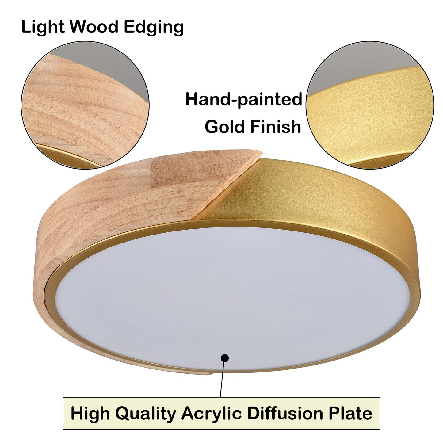 TEENYO Modern LED Flush Mount Ceiling Light 12 Inch Gold Low Profile Round Ceiling Light 2-Pack 4000K Wood Flush Mount Light Fixture for Hallway Bedroom Bathroom Foyer Entryway