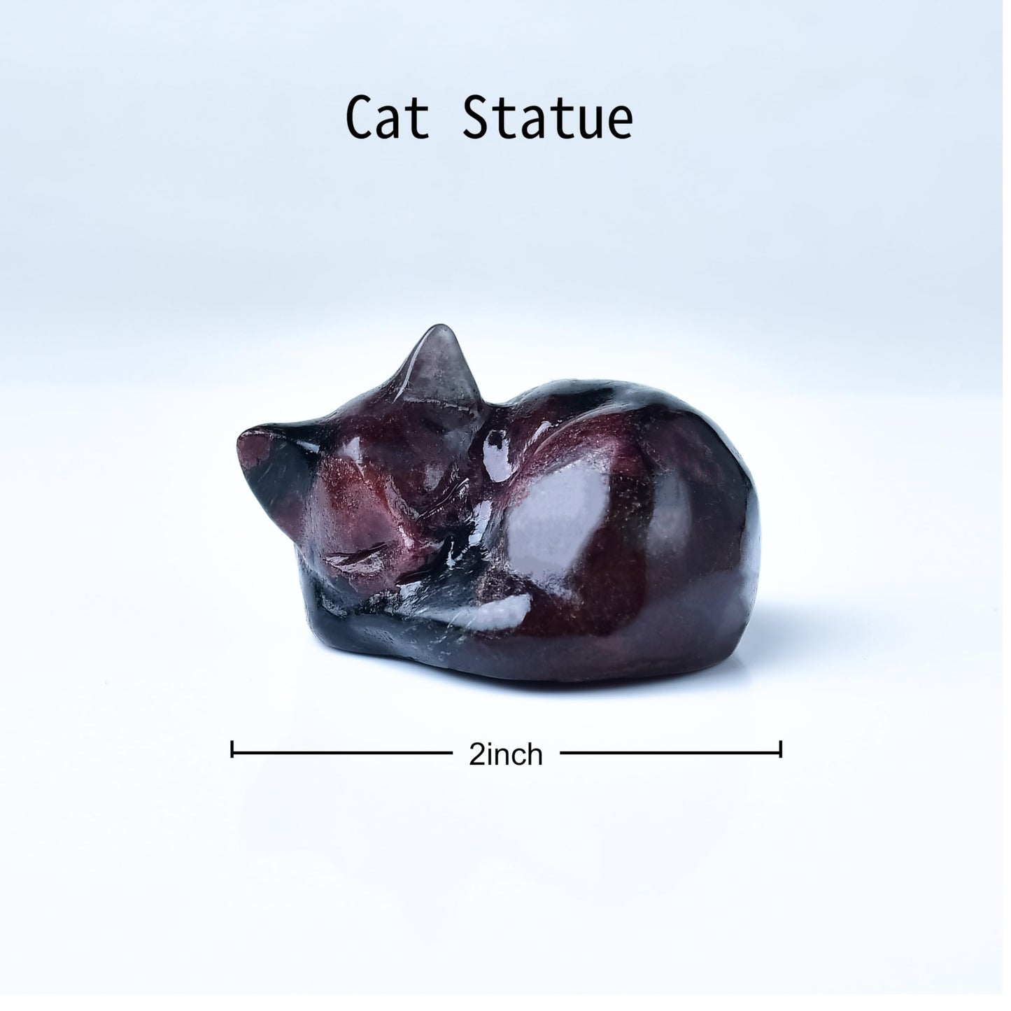 RUIJINGYUAN Natural Garnet Cat Statue - 2 Inch Hand Carved Healing Crystal Figurine, Sleeping Cat Stone Sculpture for Desk Decor, Office Home Gift for Cat Lovers