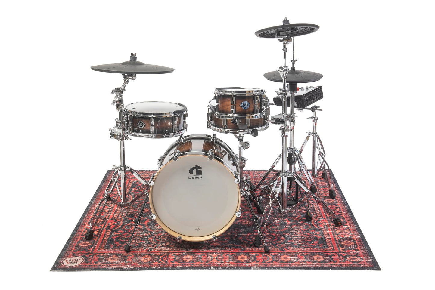 DRUMnBASE Vintage Persian Style Stage Rug, Non Slip Waterproof Rug for Stage or Studio Use to Reduce Vibrations, Black Red, 5.34 FT x 4.65 FT
