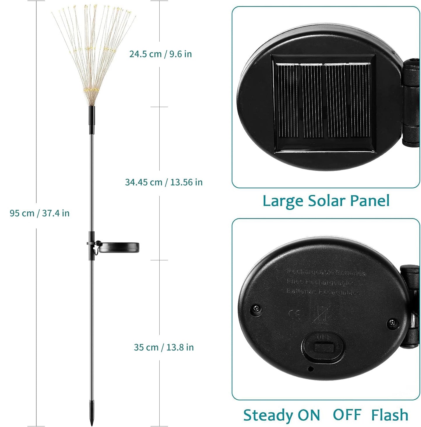 JJGoo Solar Firework Lights, 2 Pack 150 LEDs 2 Lighting Modes Solar Lights Outdoor Waterproof for Garden Patio Walkway Pathway Party Wedding Christmas Decorative - Blue
