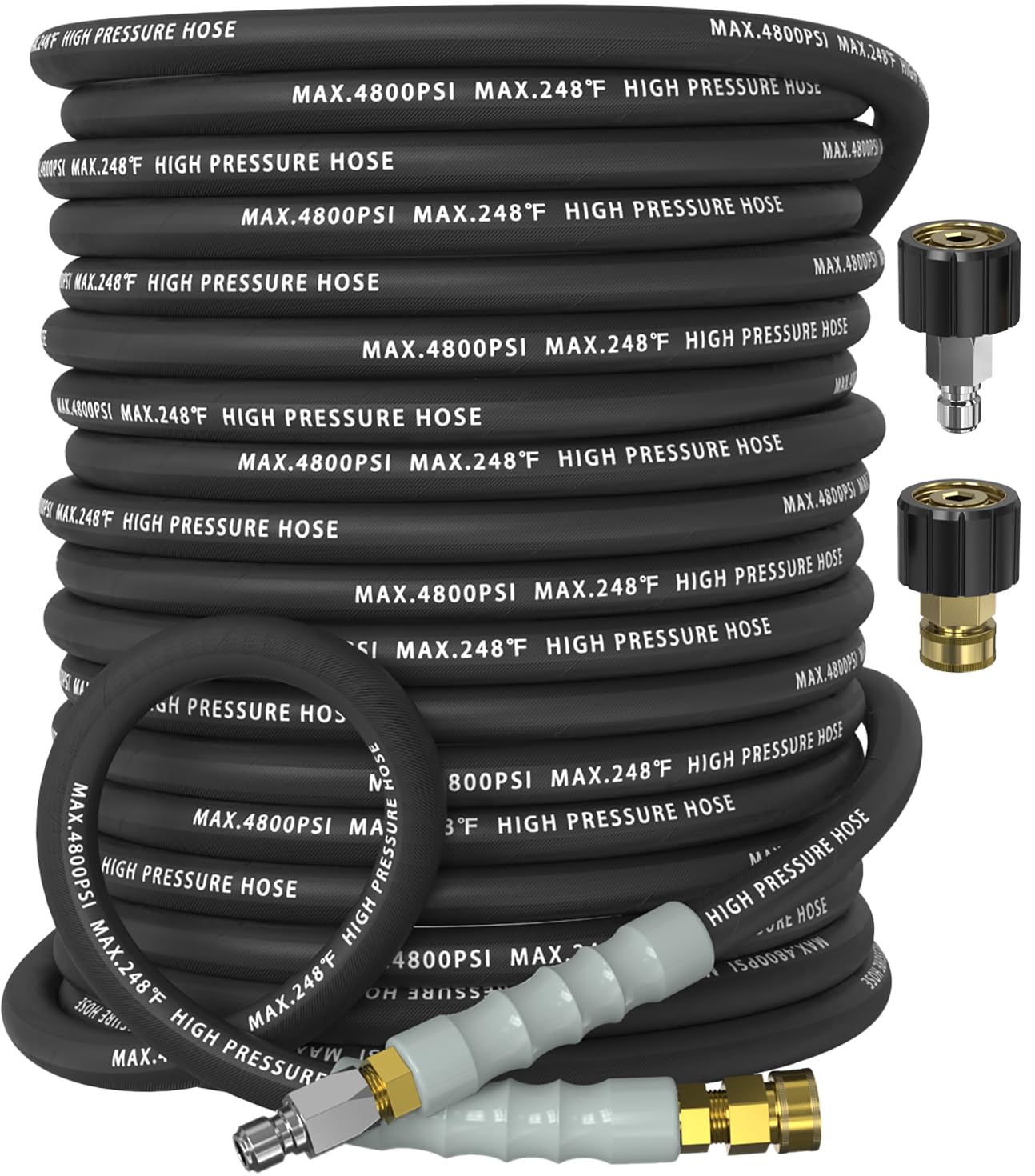 NAVOHEVEN 3/8" Pressure Washer Hose 100FT 4800 PSI, Kink Resistant Steel Braided Layer & NonMarking Rubber for Hot/Cold Water, High Power Washer Hose With 3/8 Inch Quick Connect & M22 Fitting, Black
