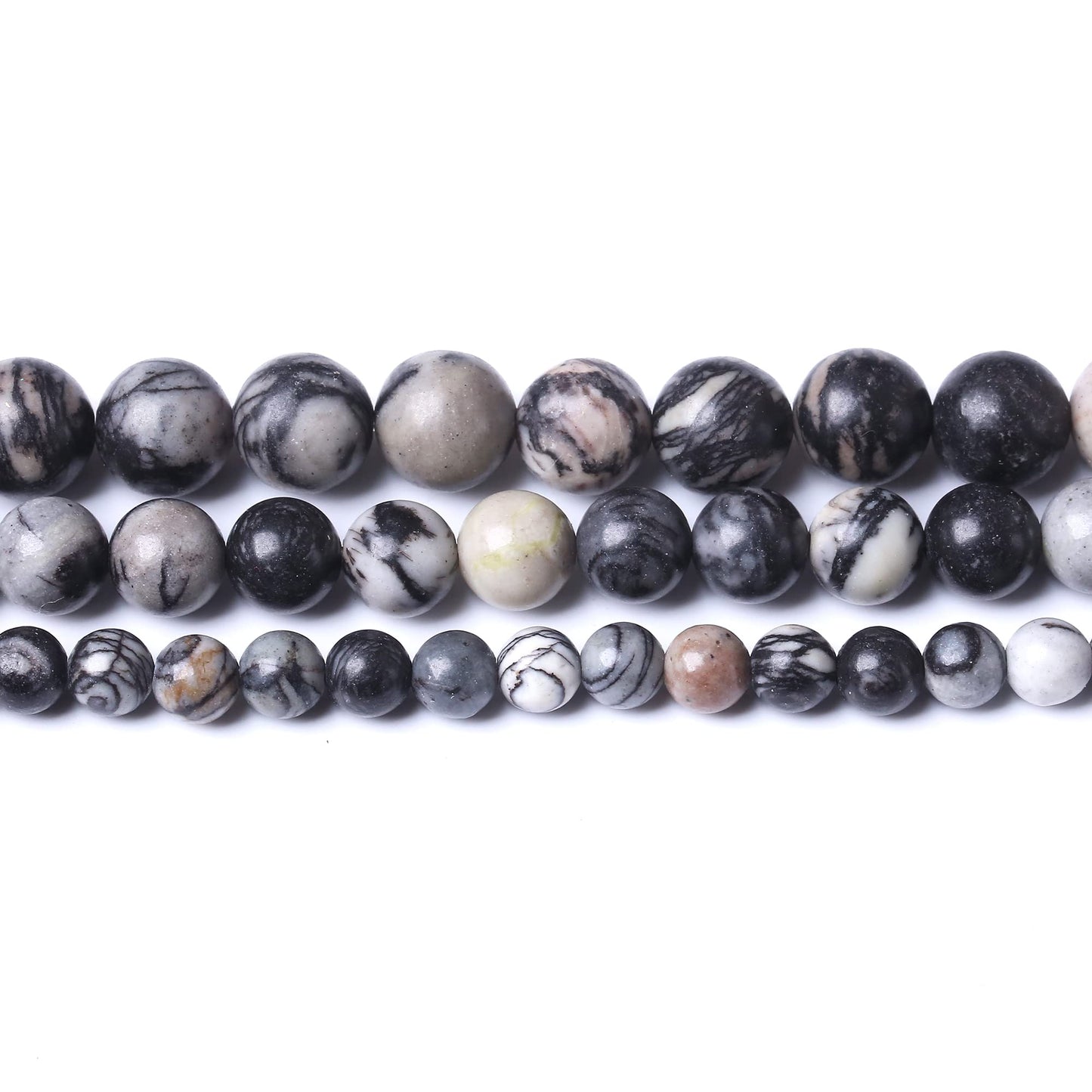 Round Loose Beads Natural Gem Beads Crystal Energy Stone Beads for Jewelry Making DIY Bracelet Necklace (Black net Work, 10MM)