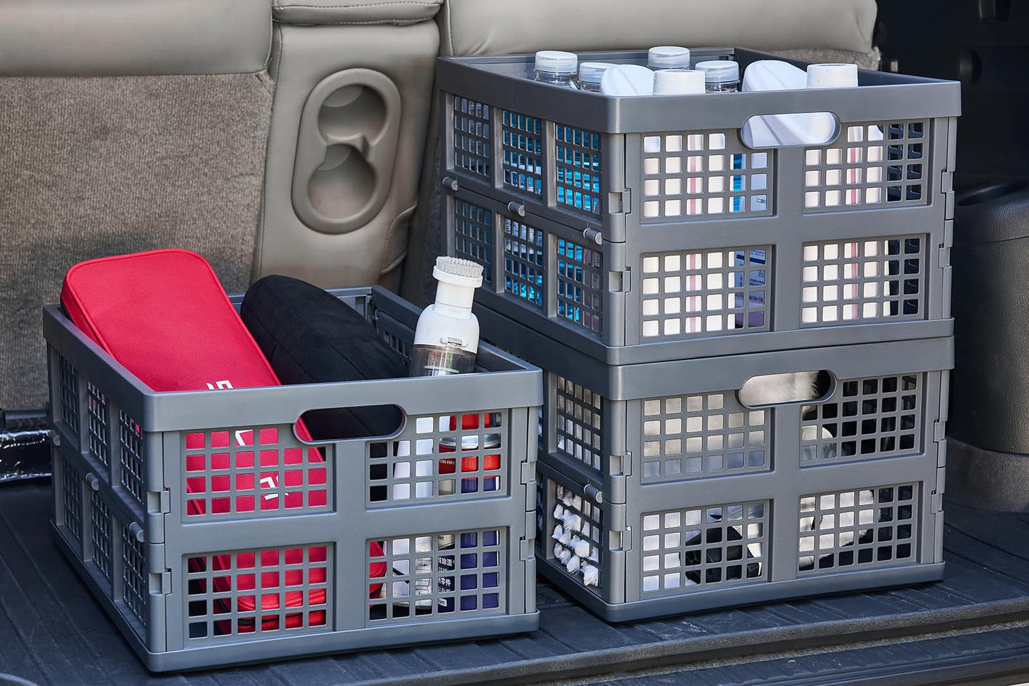 Aebeky 3-Pack Plastic Collapsible Storage Crates-30L,Foldable Plastic Crates for Storage (Gray)