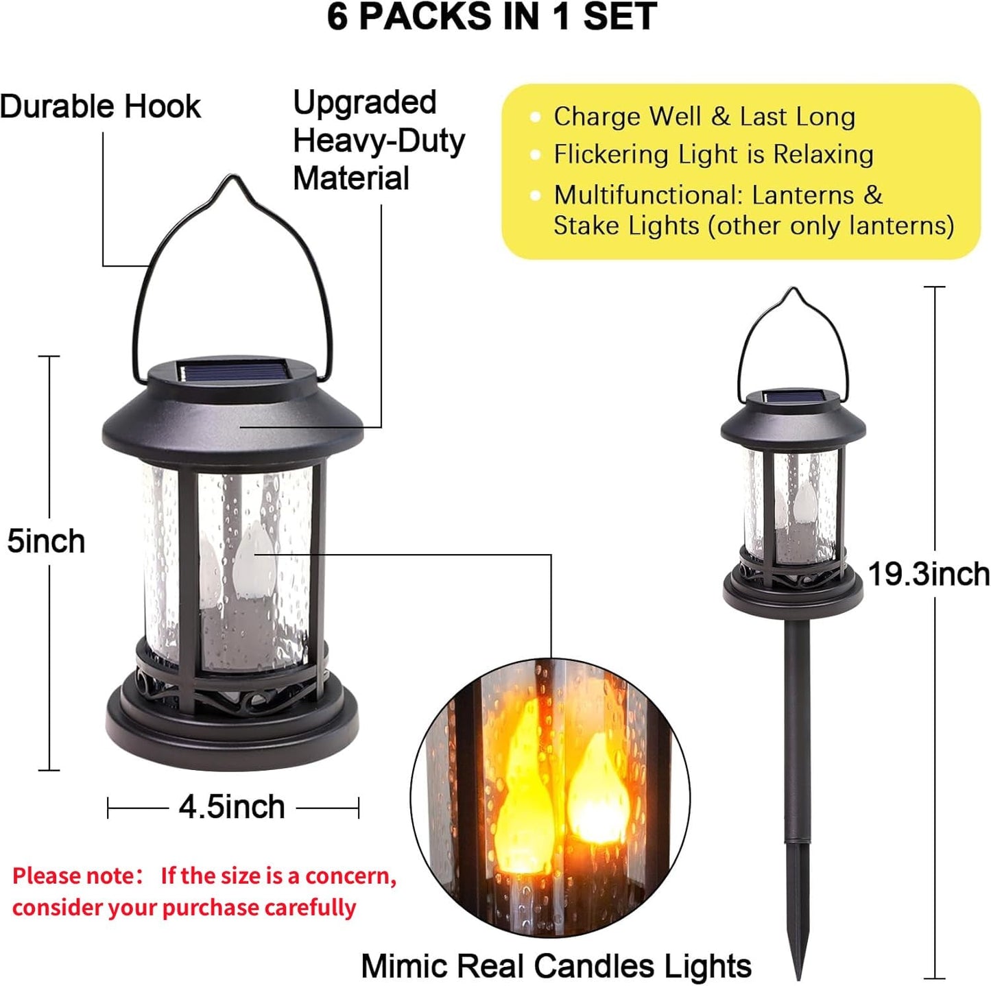 Beautyard 6 Packs Outdoor Solar Candles Lights Flickering Decorative Lantern Stake Lighting for Garden, Backyard, Lawn, Pathway, Patio Accessories and Decor ( Small 6 Pack , Black )…