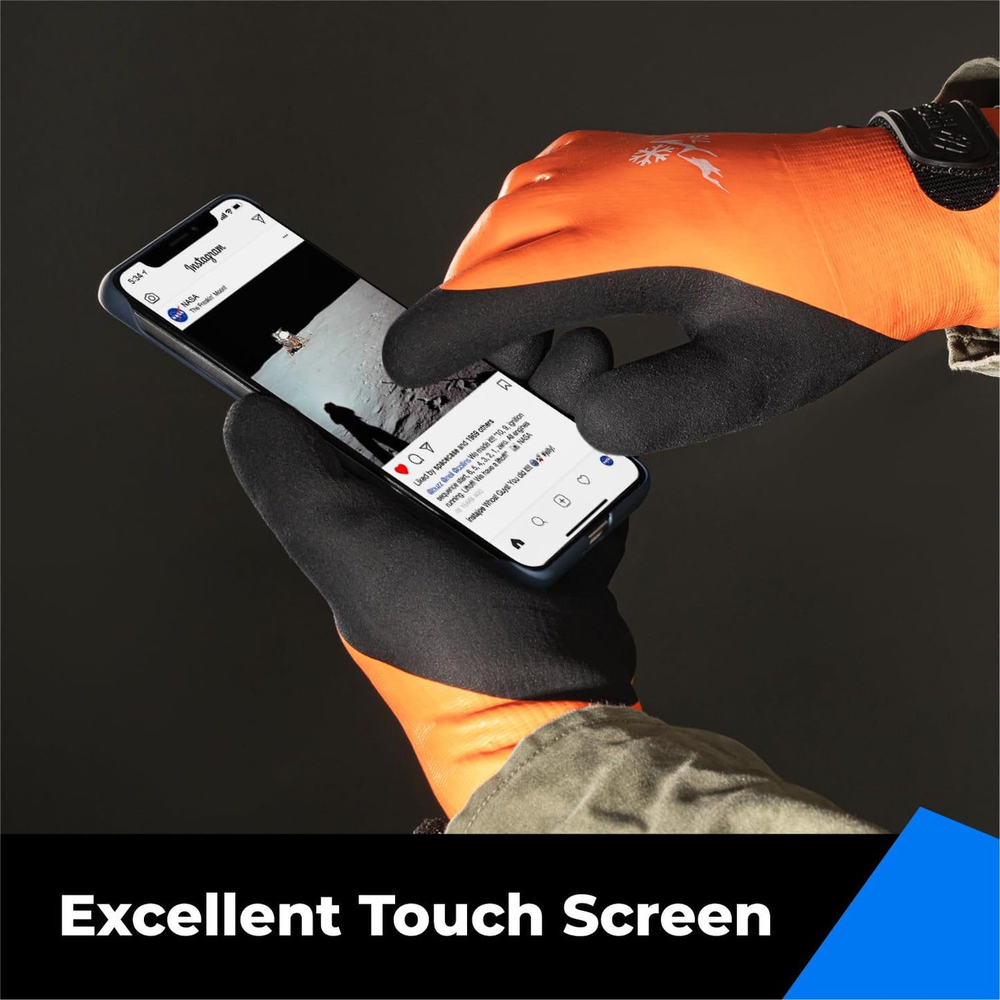 toolant 100% Waterproof Gloves for Men and Women, Winter Work Gloves for Cold Weather, Touchsreen, Thermal Gloves for Fishing, Gardening and Working in Freezer, With Grip, Orange, XX-Large