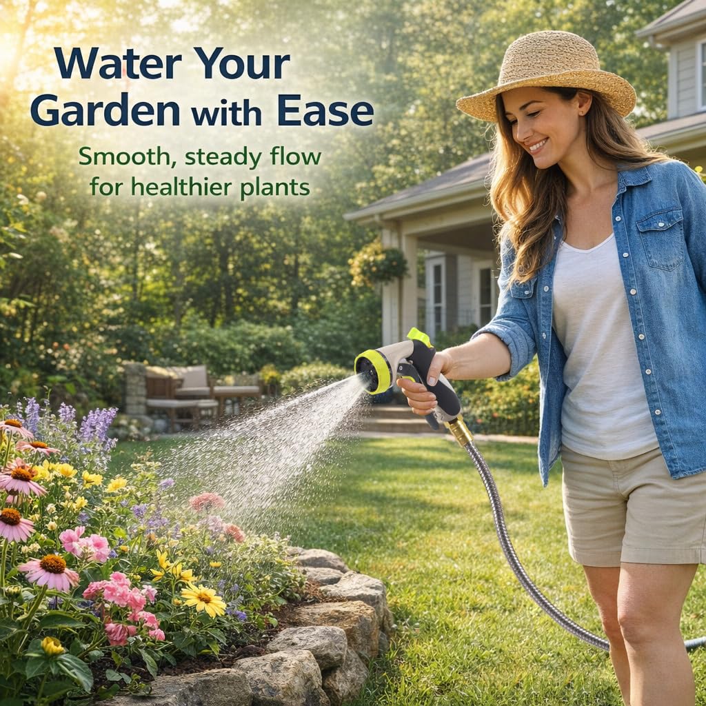 Holldoor Metal Garden Hose 100 ft – 304 Stainless Steel Water Hose with Nozzle Sprayer, Garden Hoses Flexible, Lightweight, No Kink, Heavy Duty for Outdoor (100 ft)
