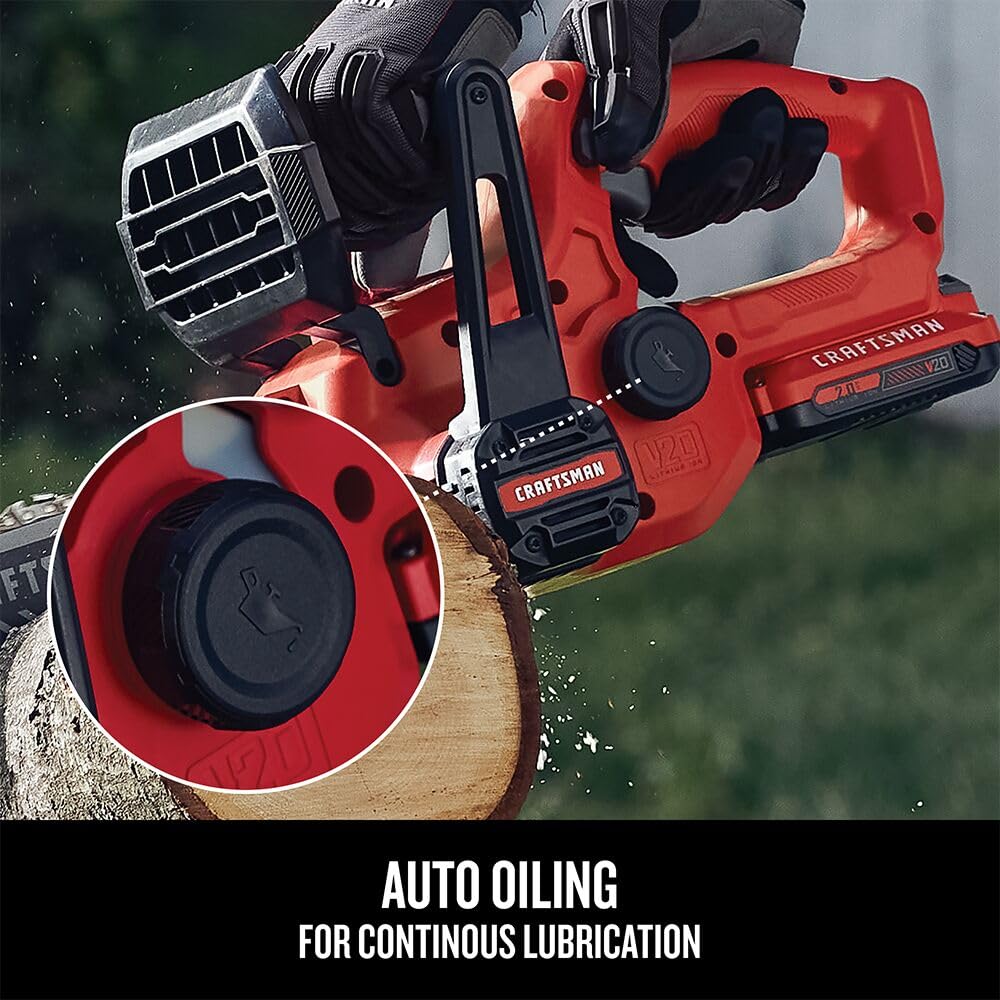 CRAFTSMAN Mini Chainsaw, 10 inch Mini Chainsaw Cordless, Electric Chain Saw, V20 Battery and Charger Included, Handheld Tree Trimmer Wood Cutter (CMCCS610D1)