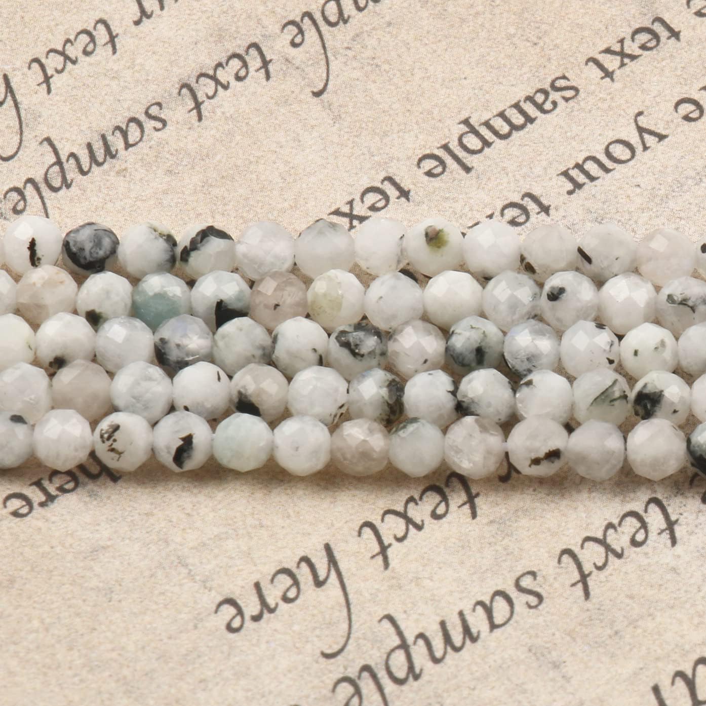 Song Xi 120pcs 3mm Natural Blackpoint Moonstone Gemstone Beads Faceted Round Loose Stone Beads for Jewelry Making (1 Strand)