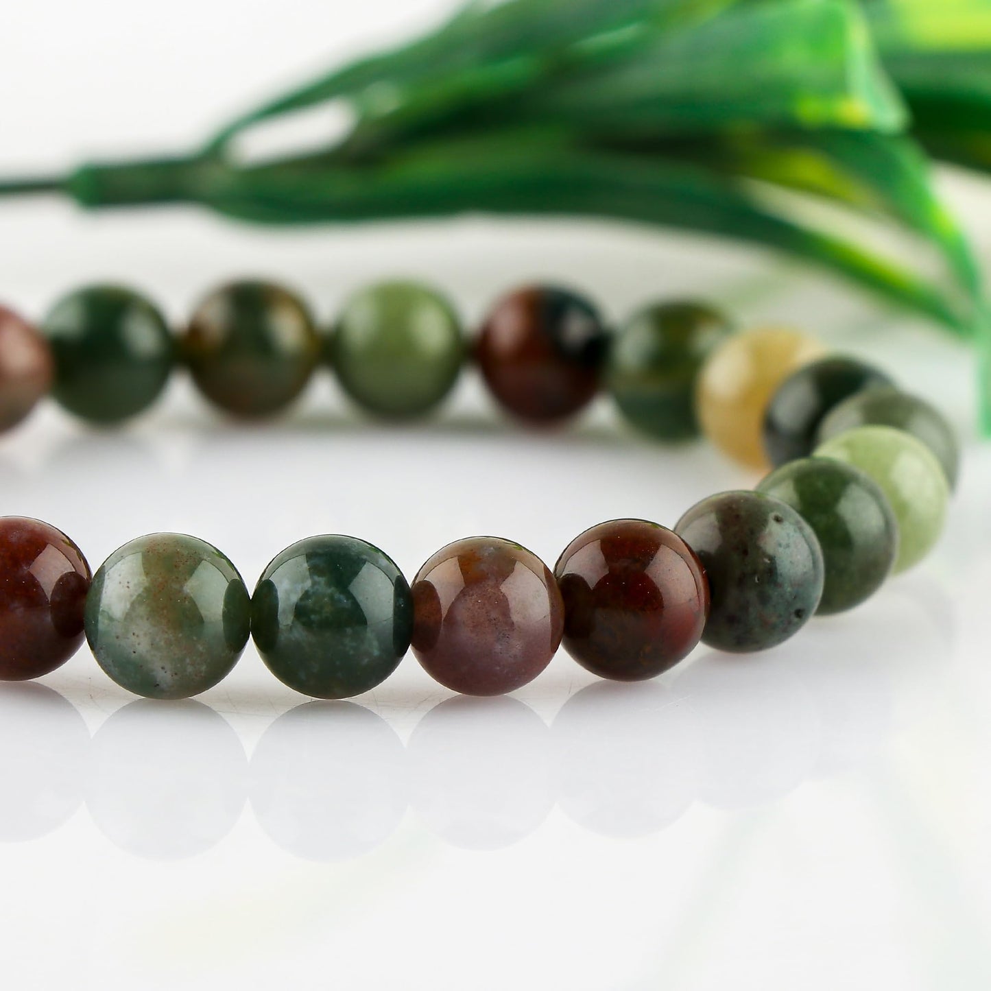 CRYSTALINES Natural Indian Moss Agate Gemstone Stretchable Bracelet for Men Women, Handmade Bohemian Stretch Jewelry, Chakra - Healing - Yoga - Spiritual, Unisex Stretch Bracelets