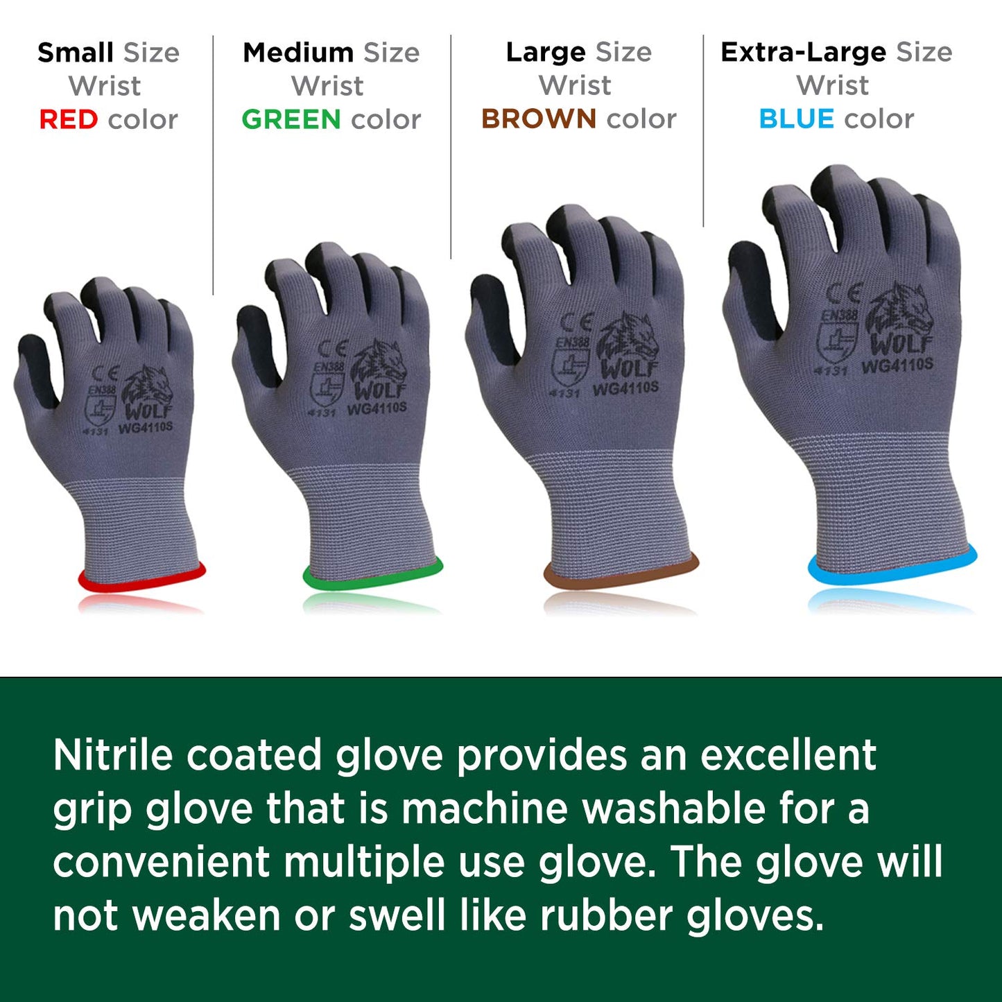 WOLF 13-gauge Ultra-Thin Nitrile Foam Coated Palm Grip Glove Multi-Purpose (12, Small)