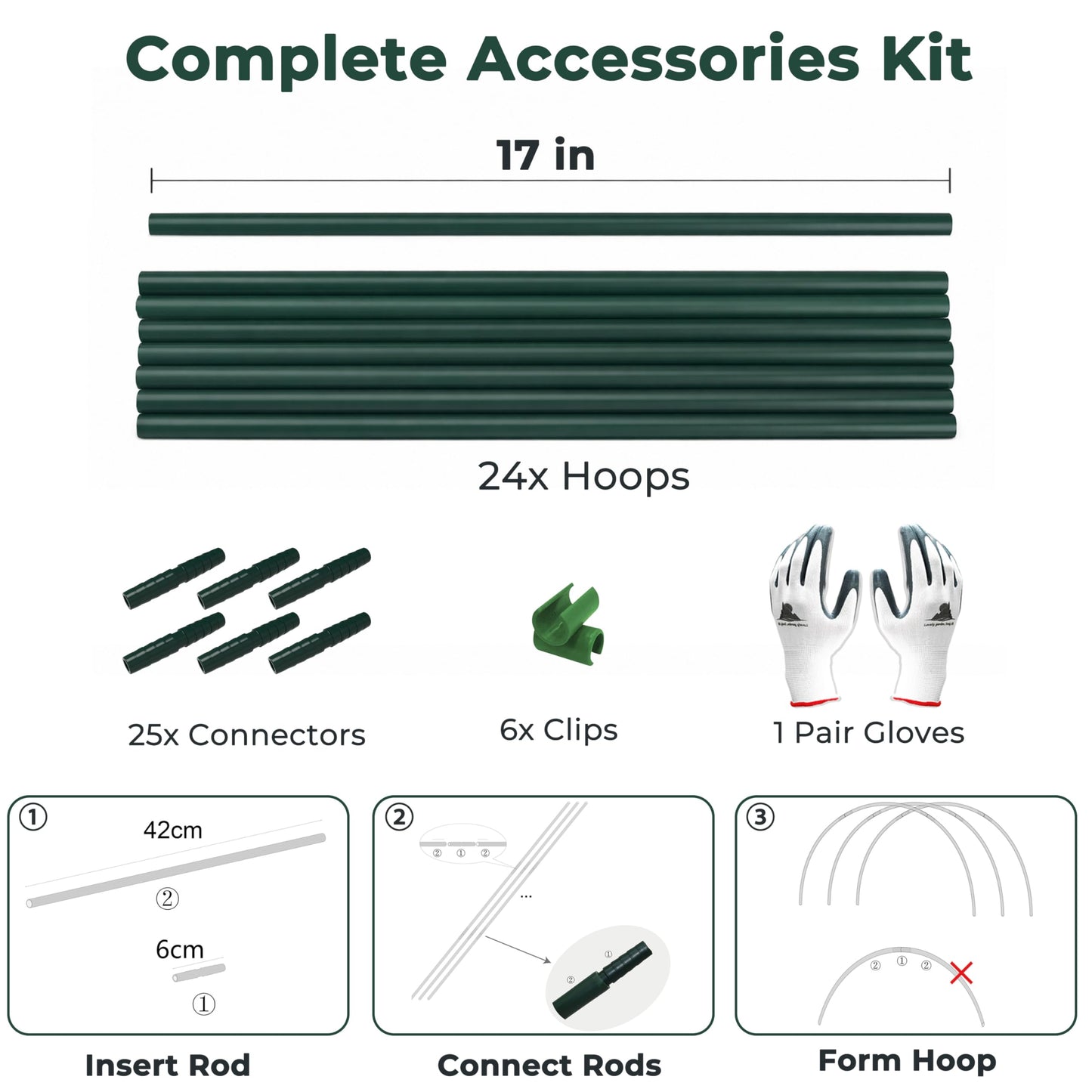 Gardzen Garden Hoops for Raised Beds Greenhouse Hoops, DIY Kit for Row Cover Garden Netting, All Season Plant Protection, 24 Pcs
