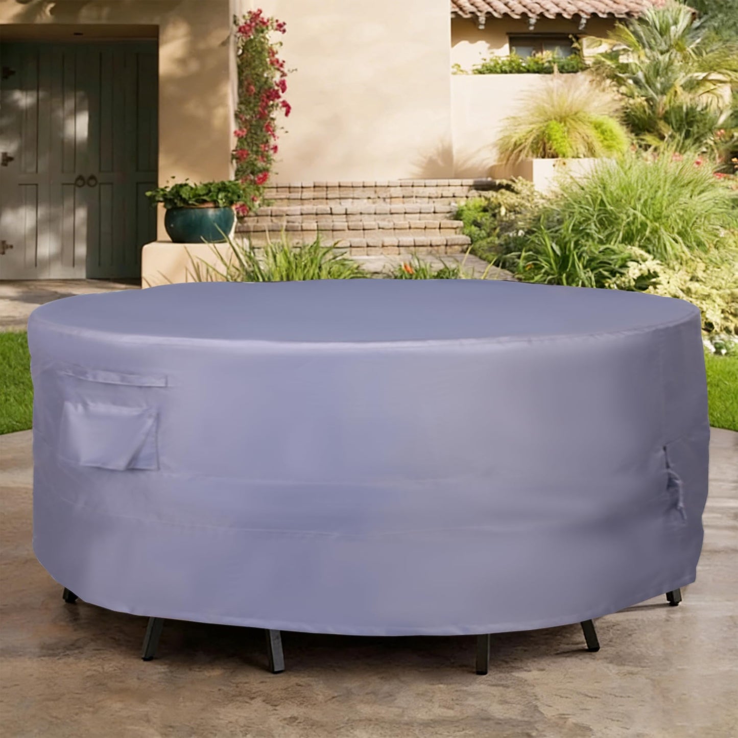 JSSunday Round Patio Furniture Cover, Heavy Duty and Waterproof for Outdoor Furniture covers, Round outdoor table cover, Patio table cover 110"DIA x 31"H Grey