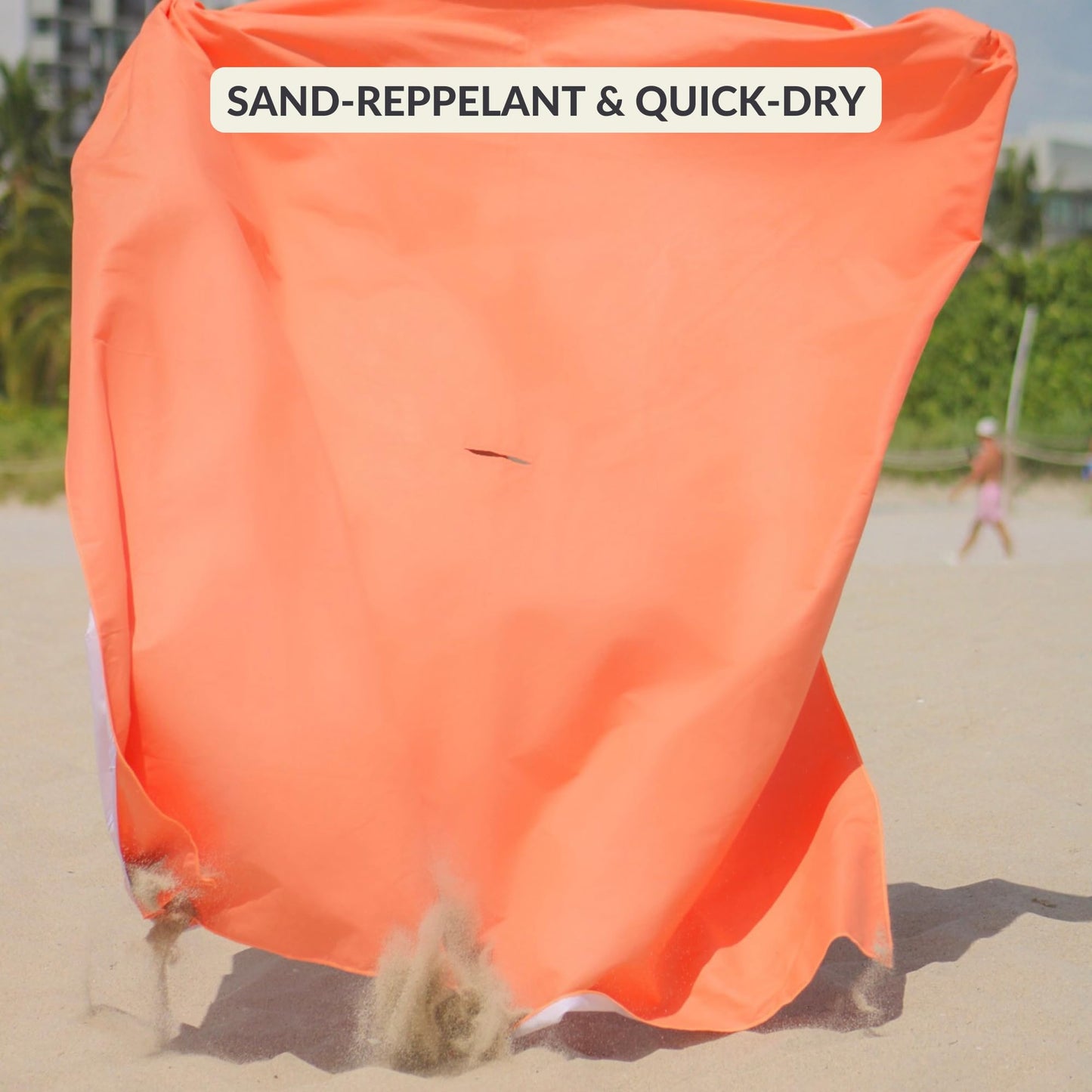 Plush Microfiber Beach Blanket, Large Beach Mat for 1-4 Persons, Sandproof, Windproof | Hole for Umbrella, Corner Sand Pockets to Fight Wind (Bag for Blanket Included)