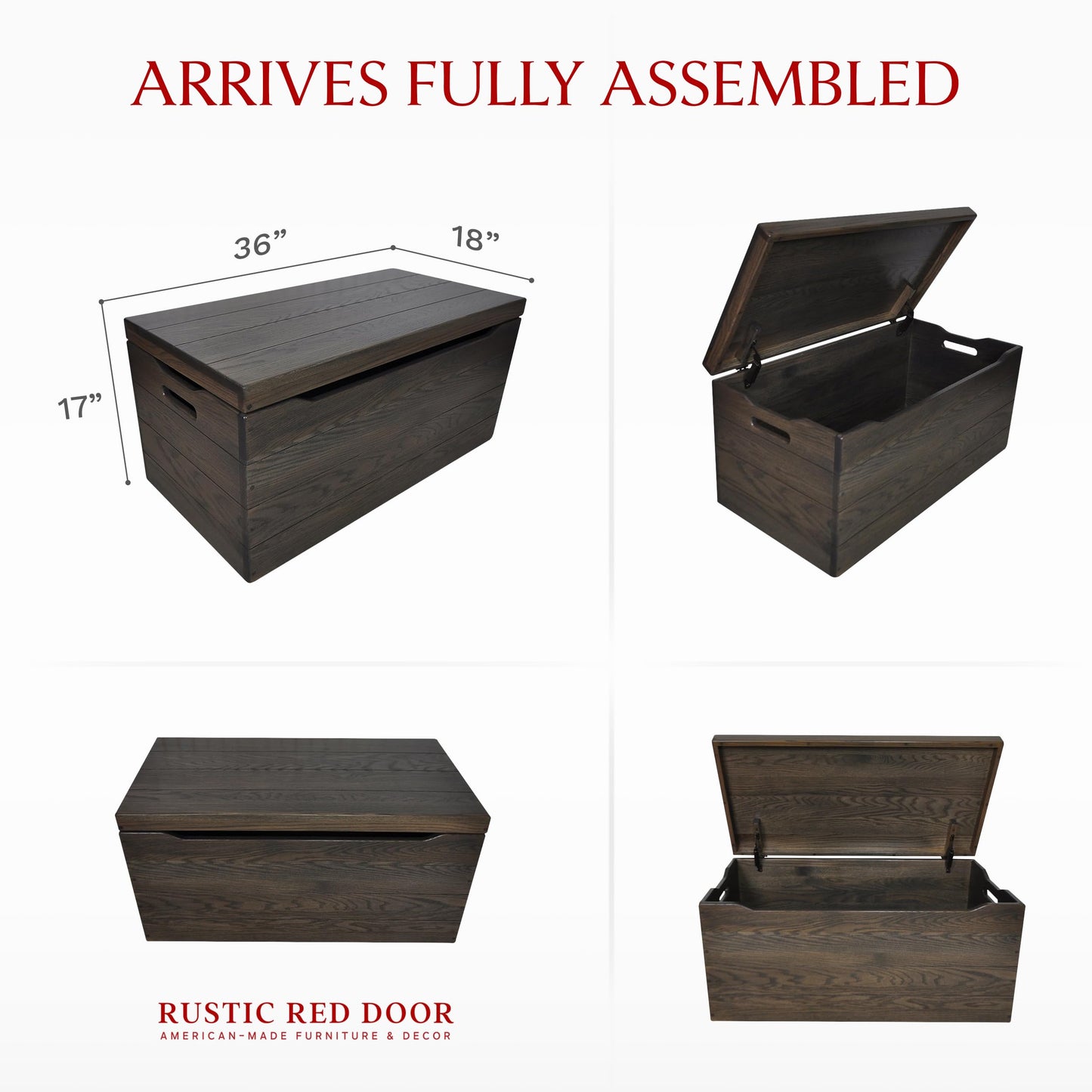 Hope Woodworking Amish Made Wooden Storage Chest Trunk Box with Lid and Handles for Bedroom, Blanket, Clothes, Anti-Slam Hinges, Handmade, Rustic, Oak Wood, Antique Slate Stain, 36"