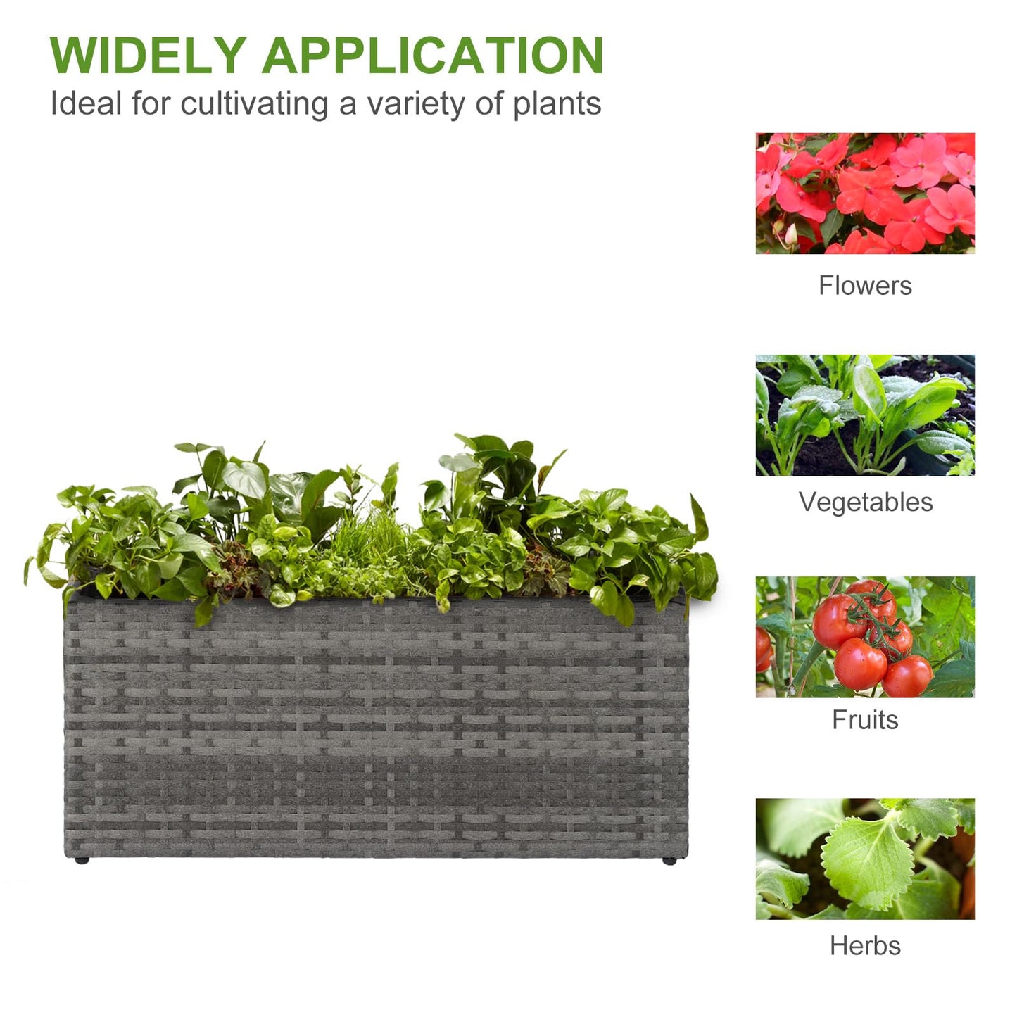 LEWIS&WAYNE Large Rectangular Block Planter Box Handmade Wicker Tall Planters for Outdoor Plants with Removable Liners Modern Planter for Indoor Outdoor Patio Deck - Gray, 30''x12''x16''