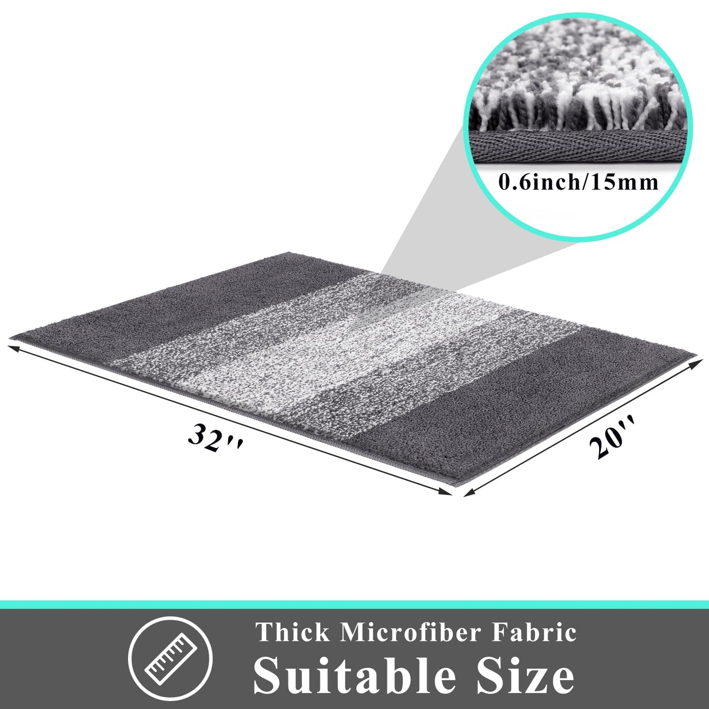 Vaukki Indoor Doormat Entryway Door Mat, Non Slip Absorbent Mud Trapper Mat Inside Floor Mat, Washable Door Carpet for Entryway (20''x32'', Grey)