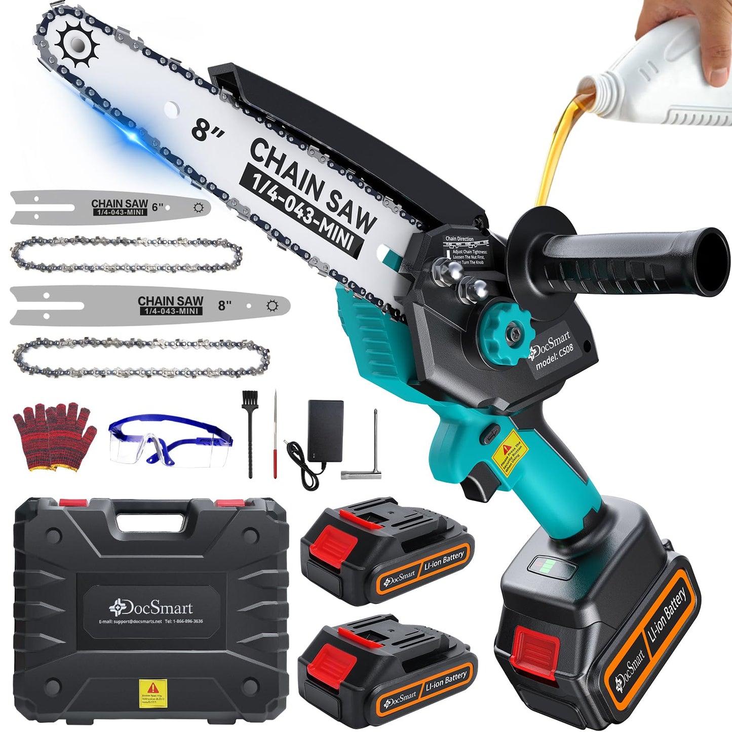 Electric Hand Saw for Pruning Small Trees, Brushless 8 inch & 6 inch Portable Mini Chainsaw with 2 Rechargeable Batteries, 1000W Handheld Chain Saw for Wood Cutting, Gardening Gifts for Mother's Day