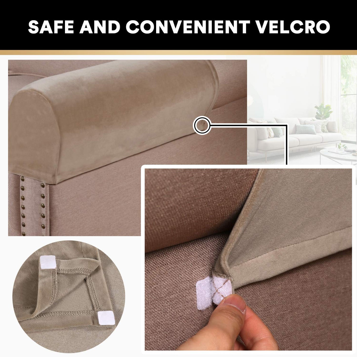 PrinceDeco 2 Pack Thick Velvet Stretch Armrest Covers for Chairs and Sofas Armchair Covers for Arms Couch Arm Cover Armrest Cover for Sofa Non Slip, Taupe