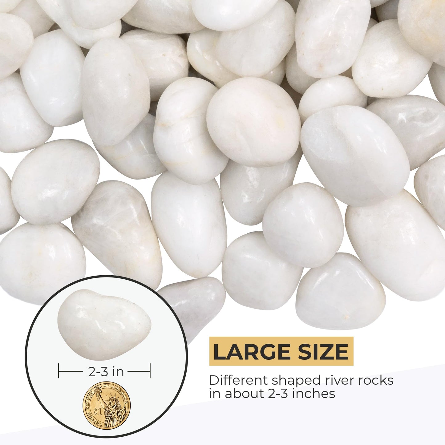 VINICS 20lbs Large River Rocks, 2-3 Inch White Pebbles for Plants, High Polished Natural Decorative Stones for Aquarium Vase Filler Fish Tank Landscaping Garden