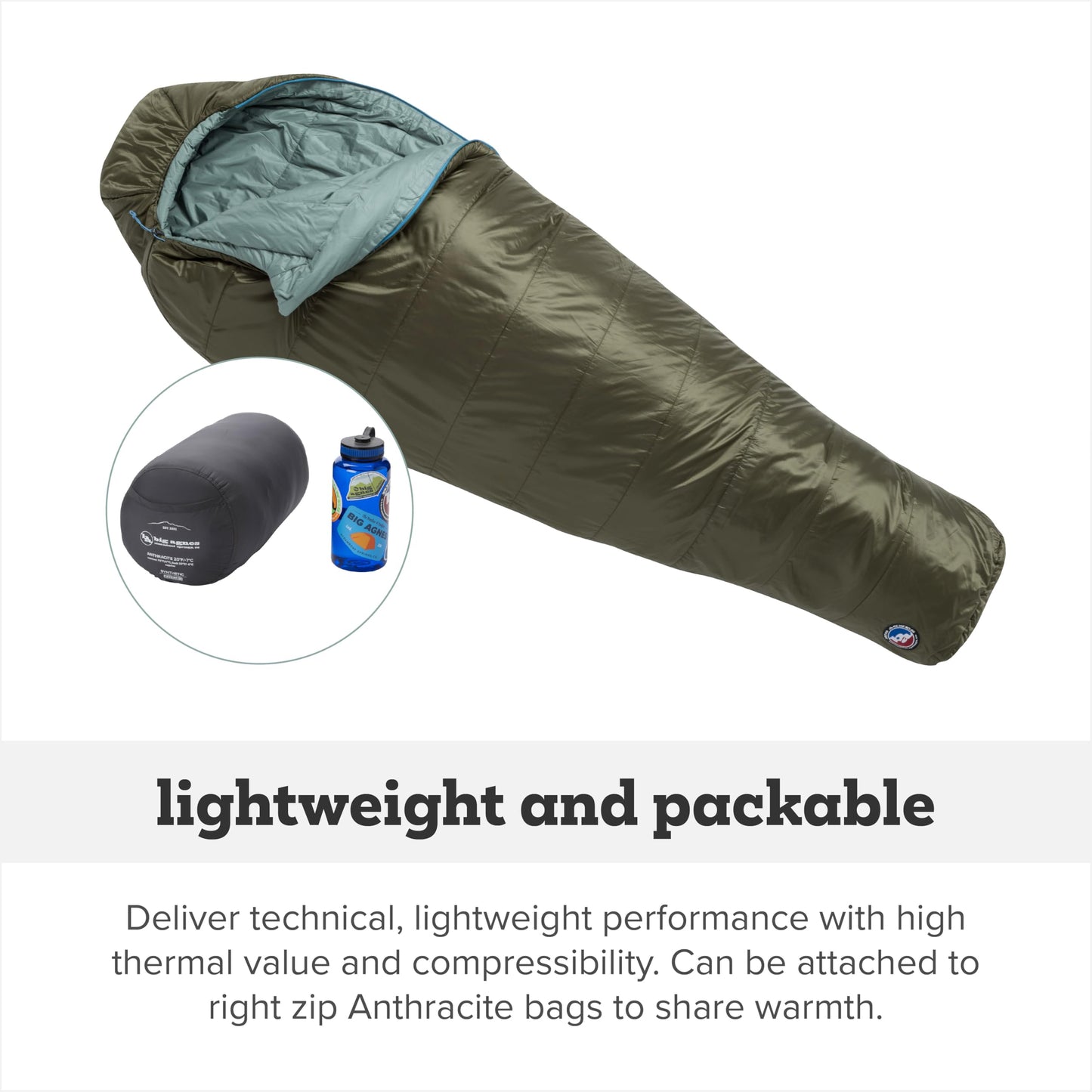 Big Agnes Anthracite - Backpacking Sleeping Bag, 3 Season, Lightweight, Compact, Olive Night/Chinois Green, 30 Degree (Left-Zip), Regular