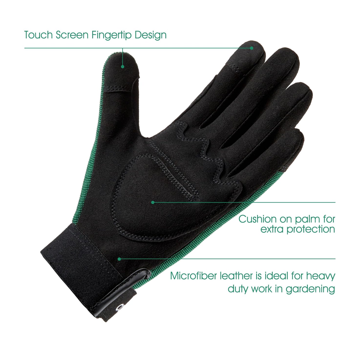 COOLJOB Thorn Proof Garden Gloves with Touchscreen Fingers for Men, Rose Pruning Work Gloves with Palm Cushion for Gardener, Farmer and Landscaper (Green 1 Pair XL)
