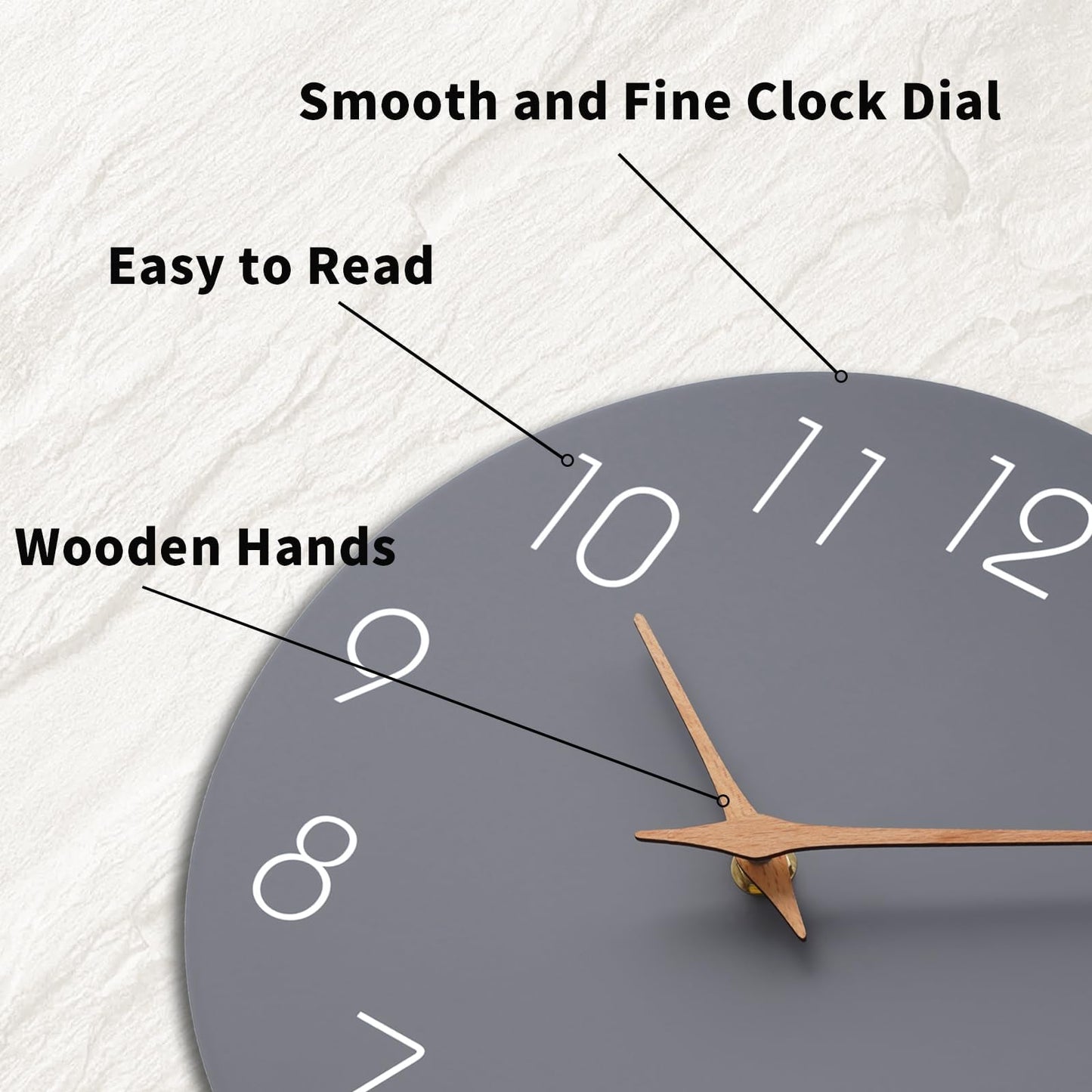 Mosewa Wall Clock 14 Inch Gray Battery Operated Silent Non Ticking Simple Modern Wood Clock Decorative for Bedroom Living Room Kitchen Home Office
