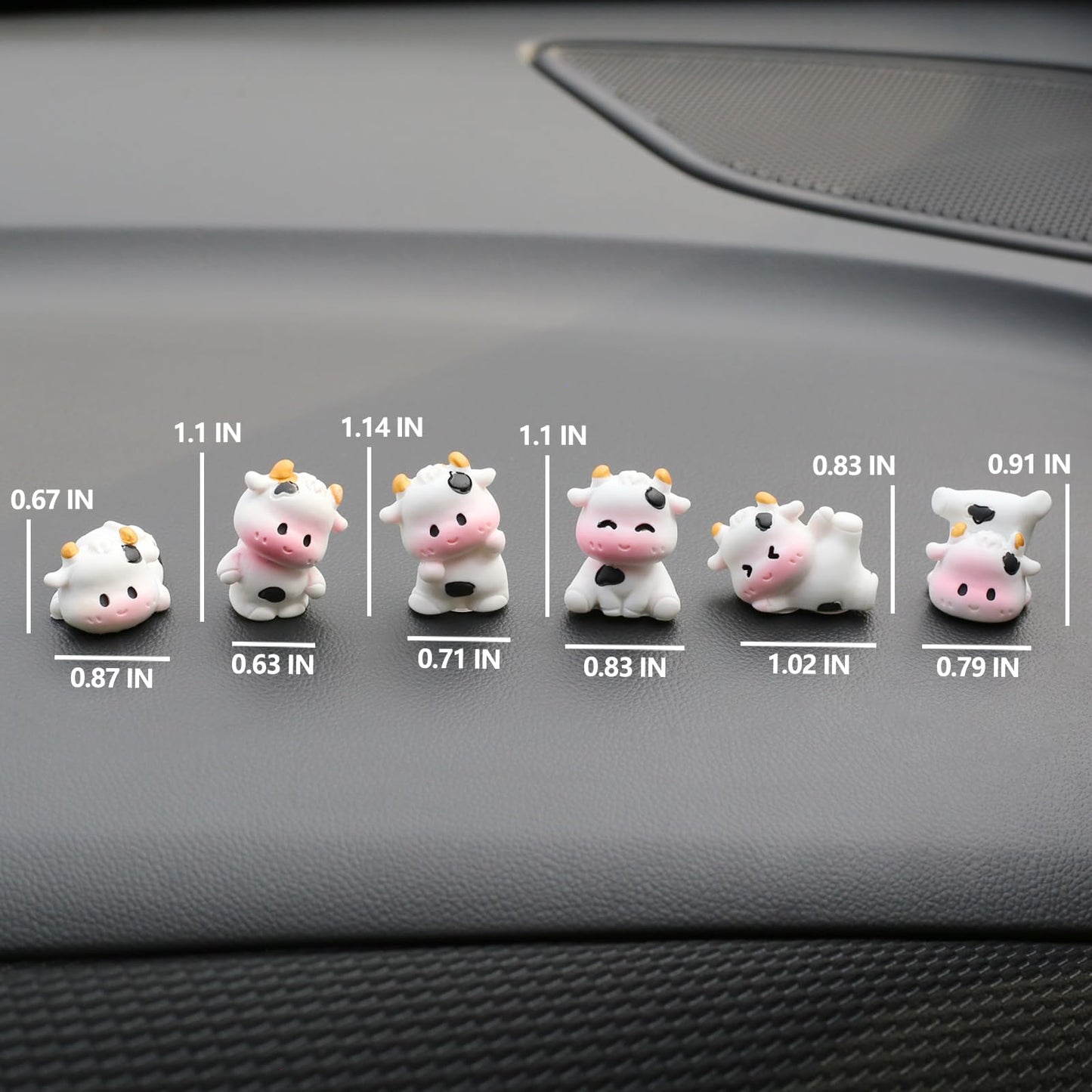 6 Pcs Mini Cows Car Accessories, Cow Print Dashboard Decorations & Rear View Mirror Ornaments, Cute Car Decor for Women Girl