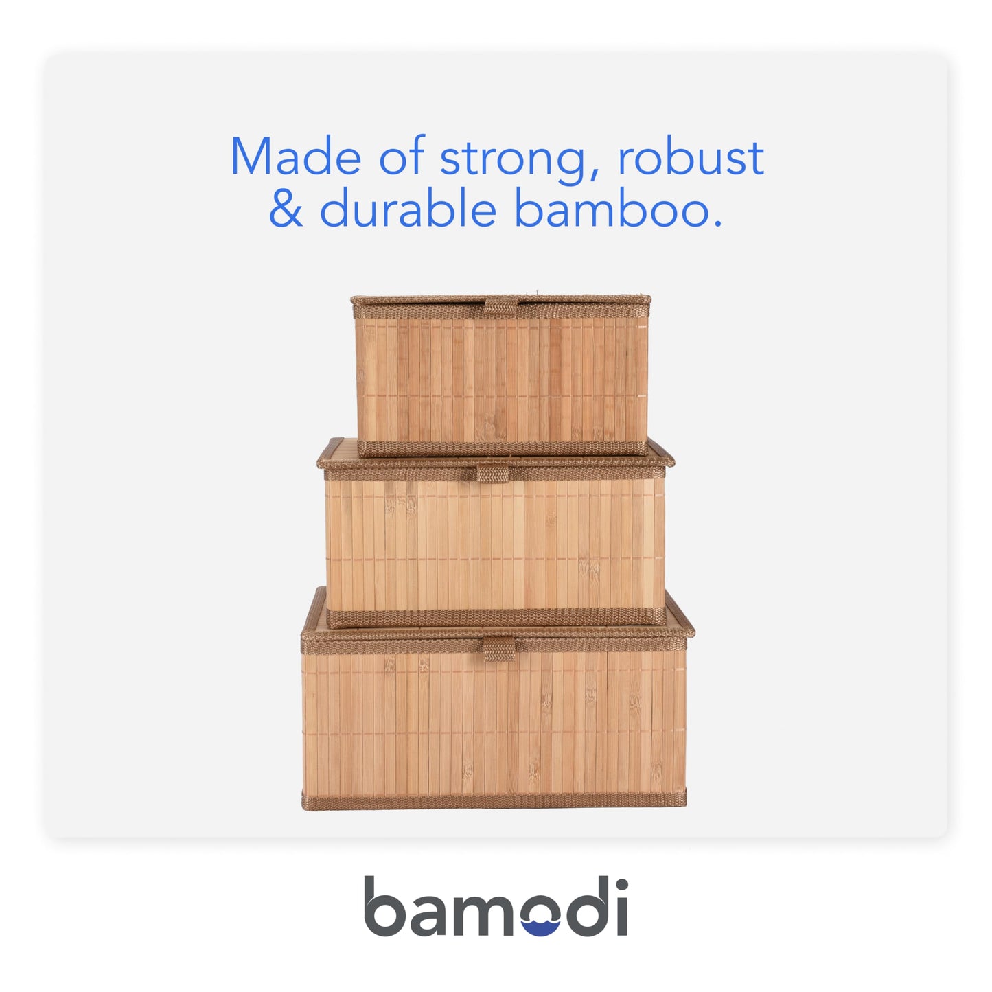Bamboo Decorative Storage Boxes With Lids - Nesting Rectangular Lidded Box for Organization - Stackable Basket with Cloth Liner - Organizer for Toys, Home, Office - Woven Basket - Set of 3