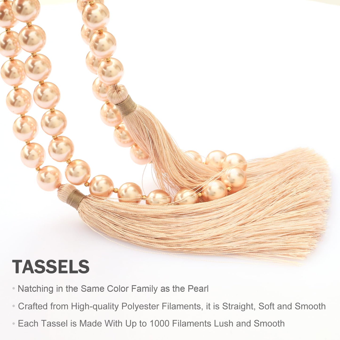 LUMITI Glass Pearl Garland Tassel, 35inch Farmhouse Table Decor Healing Beads Boho Wall Shelf Hanging Decoration (Rose Pink)
