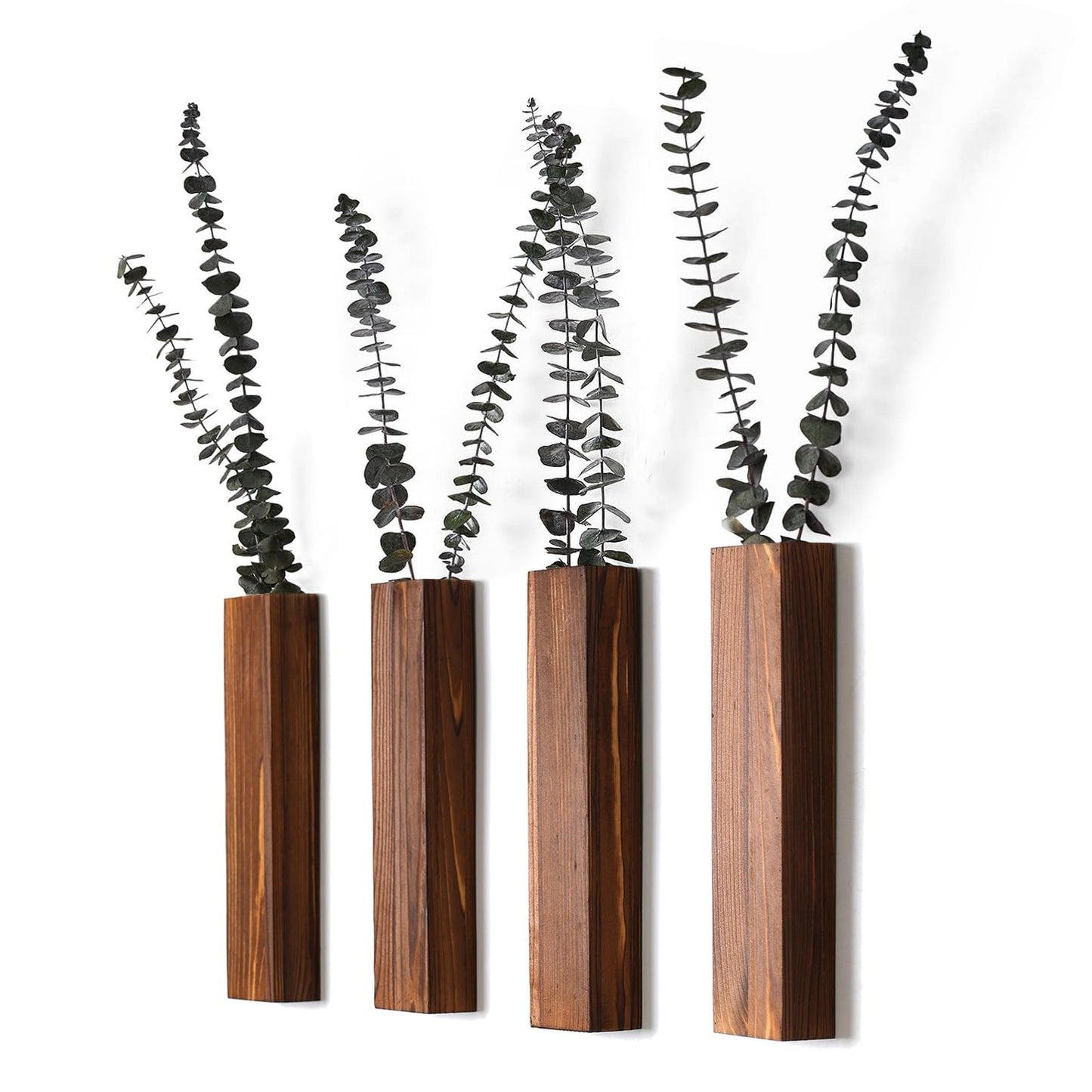 Sawoake Wooden Wall Planter Set of 4 - Modern Home Decor for Living Room, Bedroom, Bathroom - Walnut Finish Planter for Dried Flowers, Faux Greenery, Indoor Plants