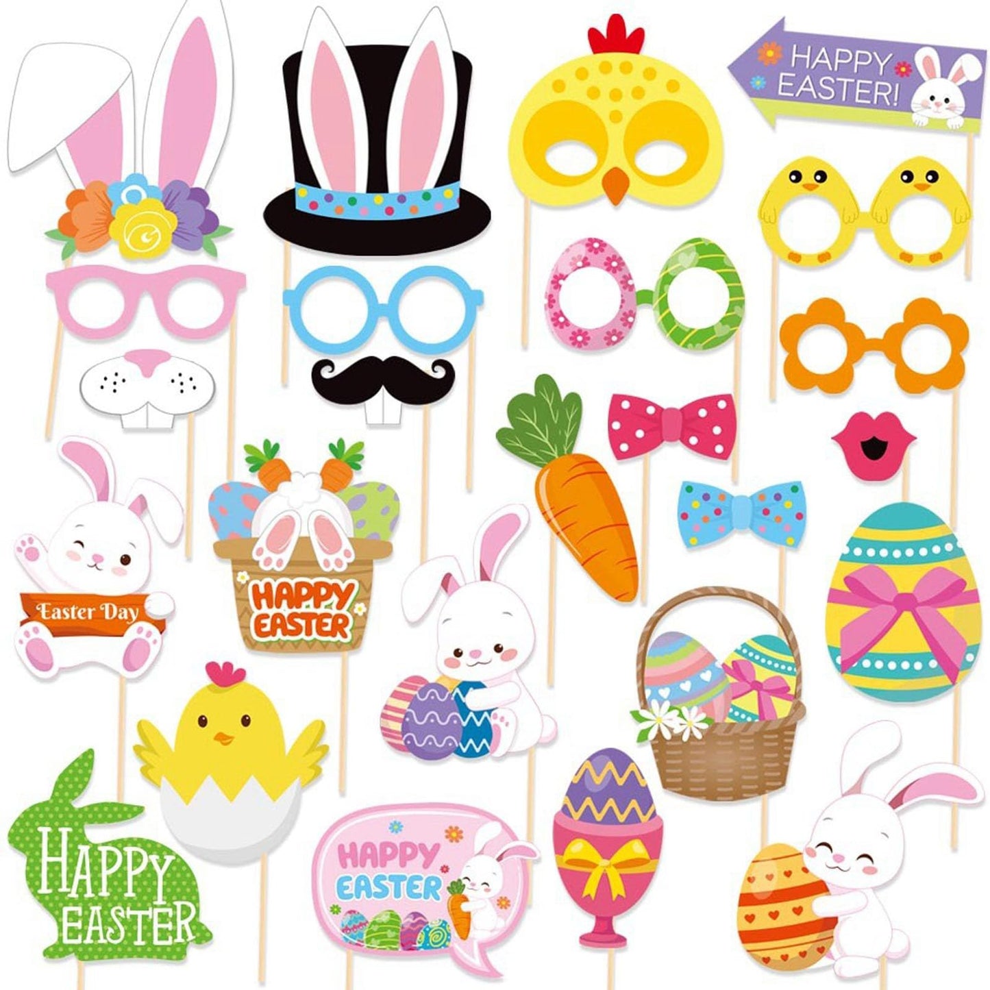 WEIKA Easter Photo Booth Props Kit - 25 Pcs Happy Easter Signs and Themed Party Props for Adult Gatherings, Spring Celebrations, Social Media Content, and Holiday Photography