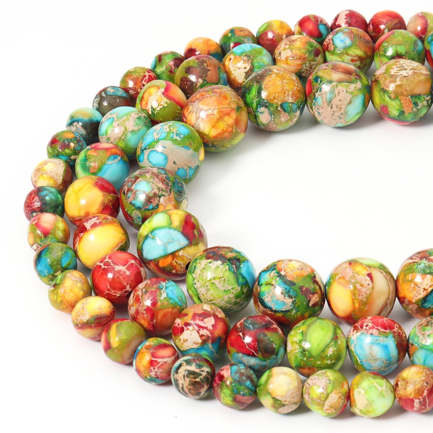 Siomia 45pcs 8mm Natural Mixed Green Imperial Jasper Gemstone Beads Energy Healing Crystal Round Loose Stone Beads for Jewelry Making, DIY Bracelets Necklaces