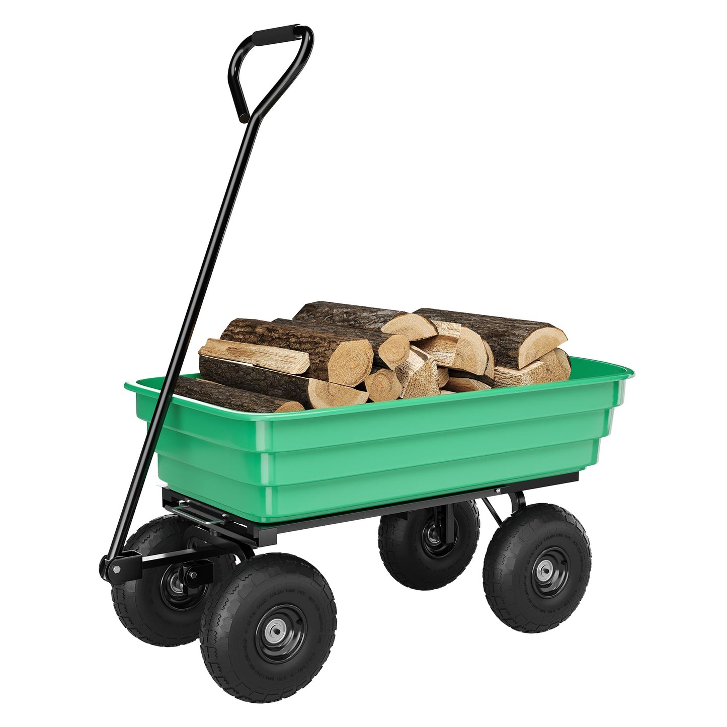 Garden Dump Cart, 6 Cu.Ft. 1200Lbs Garden Cart, Heavy-Duty 4 Wheel Wheelbarrow Yard Cart with 13-Inch All-Terrain Wheels, Features A Quick-Release Tipping Function, for Courtyards, Farm, Gardening