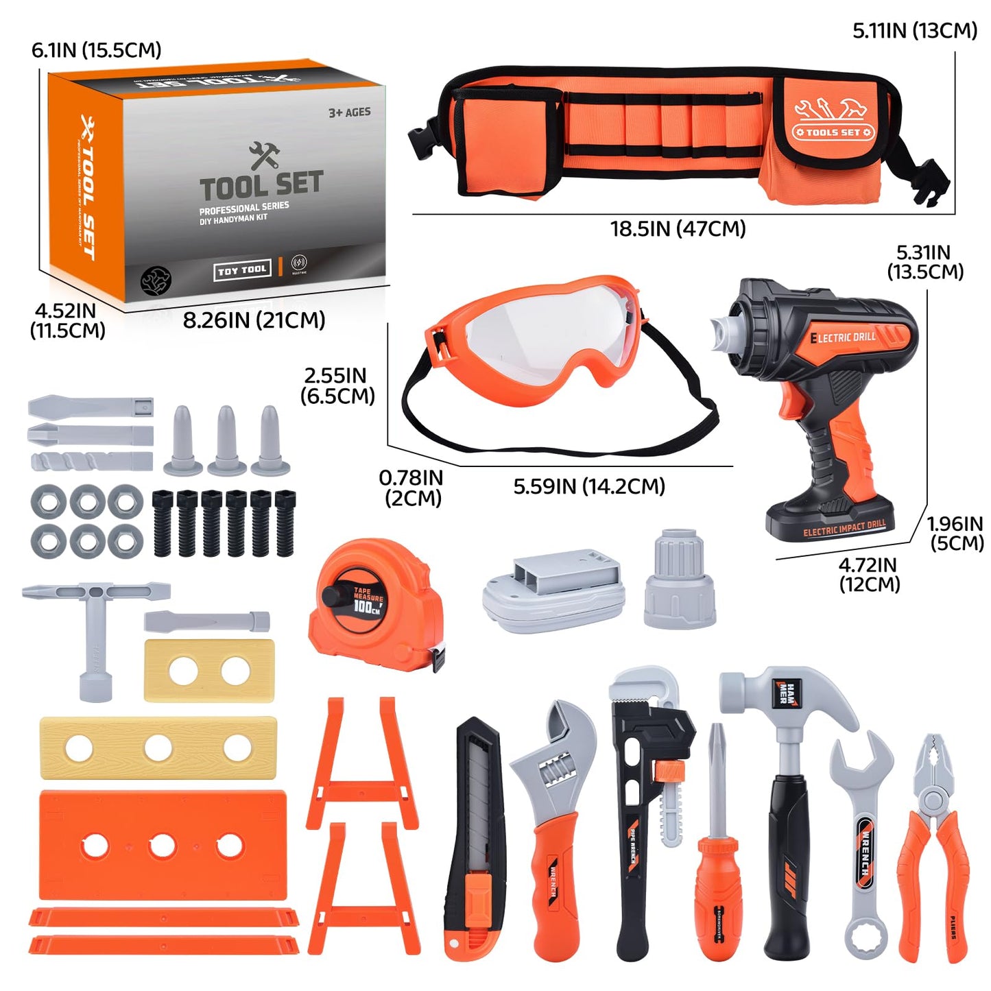 CASRRA Kids Tool Set Toddlers Tool Kit Kid Toddler Tools Belt 3 4 5 Year Old Construction Tools Toys for Boys Birthday Gifts Age 3 4 5