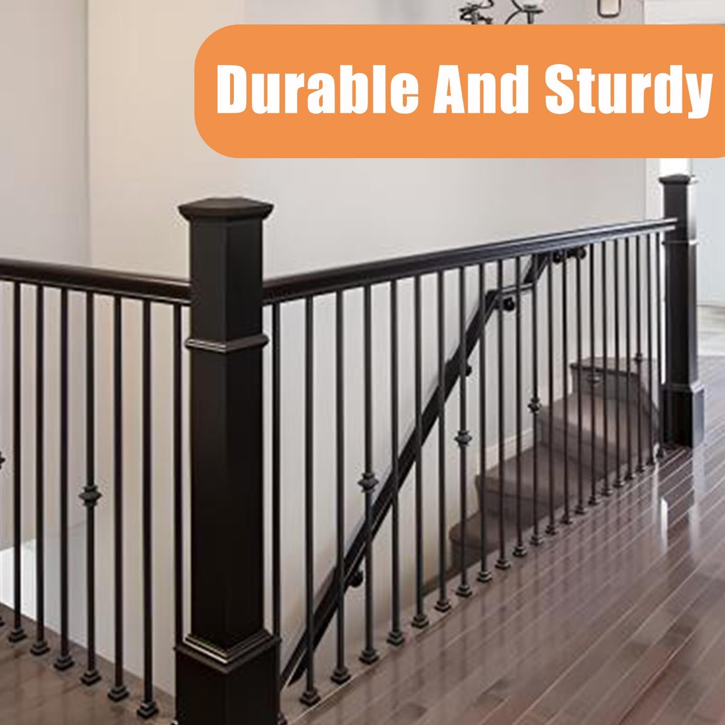 15 Pcs Wrought Iron Balusters,1/2" x 44" Straight Hollow Iron Baluster for Staircase Remodel, Matte Black Metal Railing