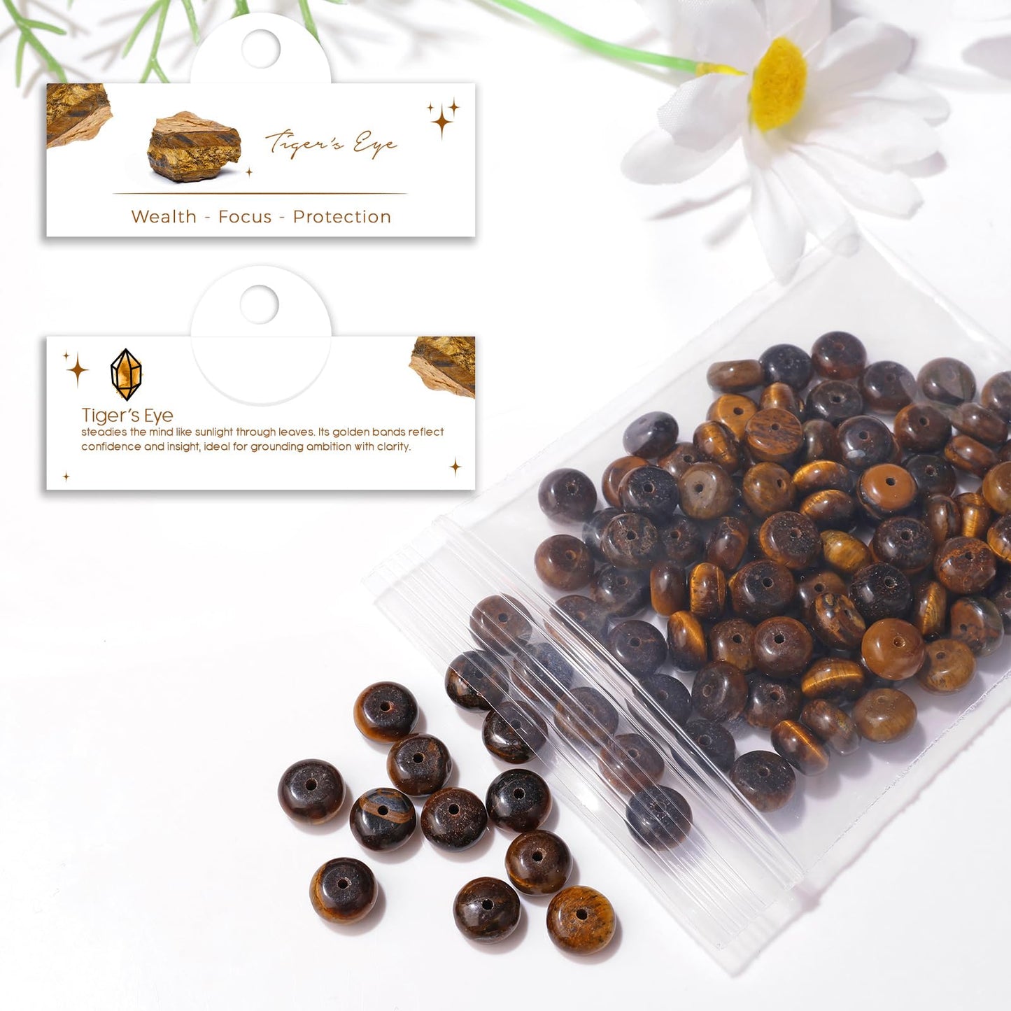 Raicegs 100pcs 5×8mm Rondelle Tiger’s Eye Beads Natural Gemstone Beads Abacus Disk Stone Loose Beads for Jewelry Making DIY Bracelets Necklace