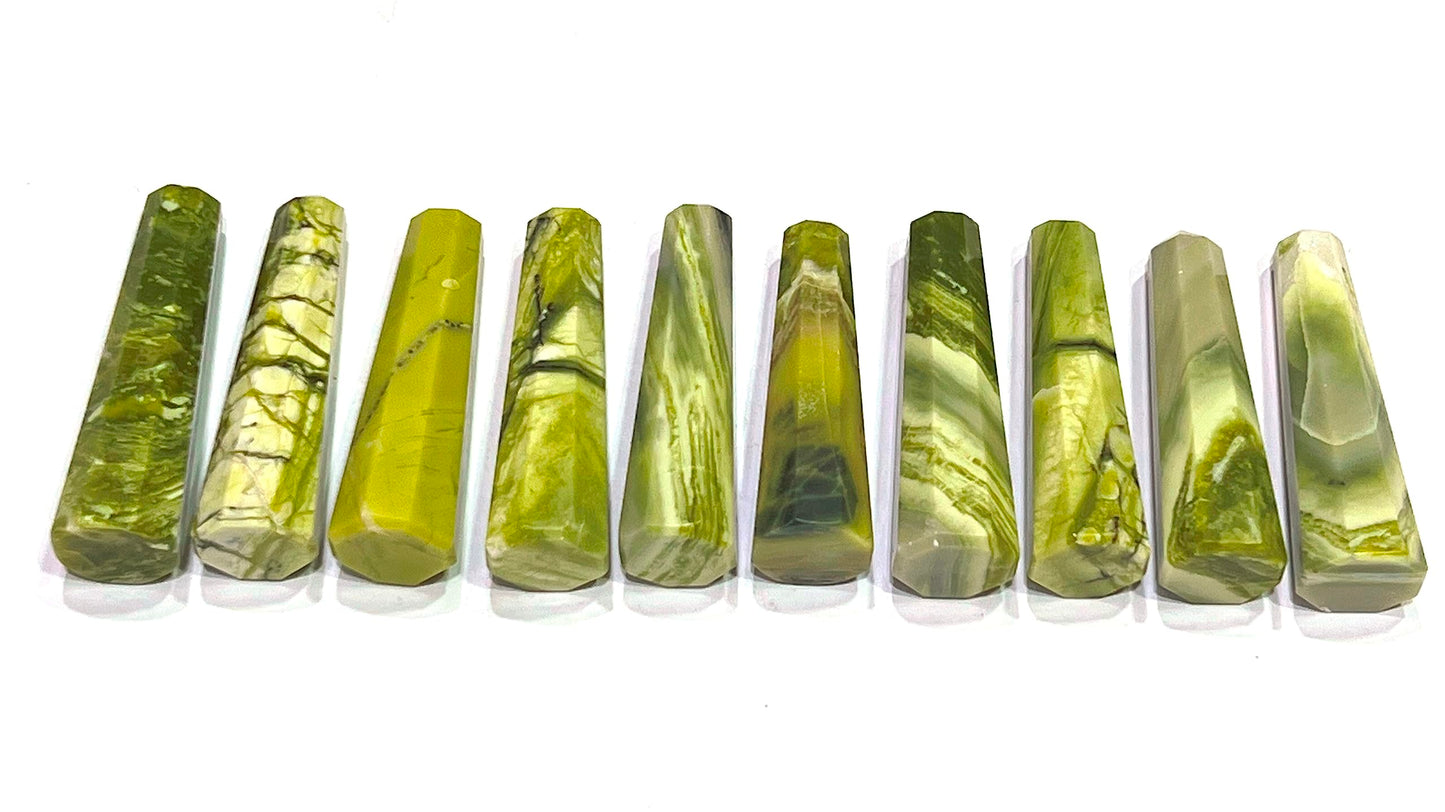 WholesaleGemShop 3 Inch Gemstones SERPENTINE Obelisk Tower Jumbo Facet Aura Rock Crystal Natural Polished Earth Wand Spirit