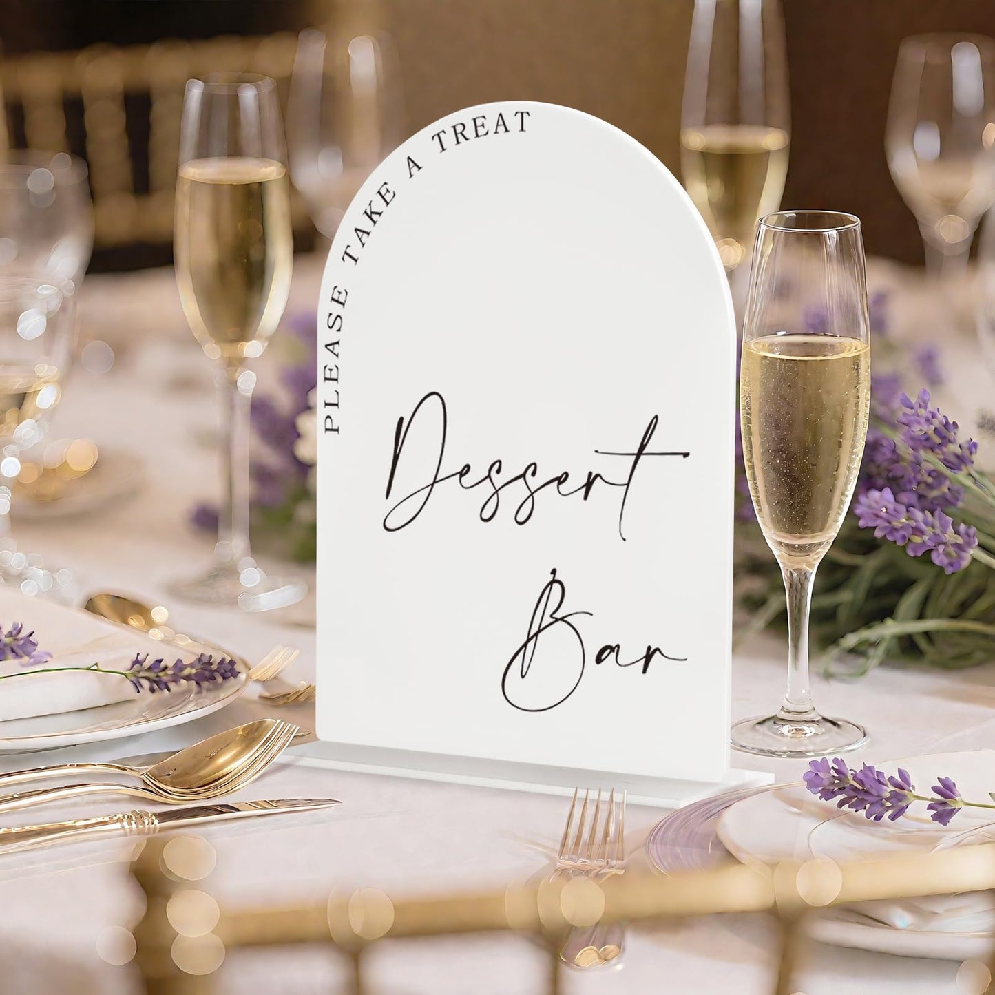 Acrylic Dessert Bar Sign – 6x8” Arch Tabletop Sign with Base, 1/8” Thick – Modern Wedding Dessert Table Décor, Party Reception Candy Bar Signage White